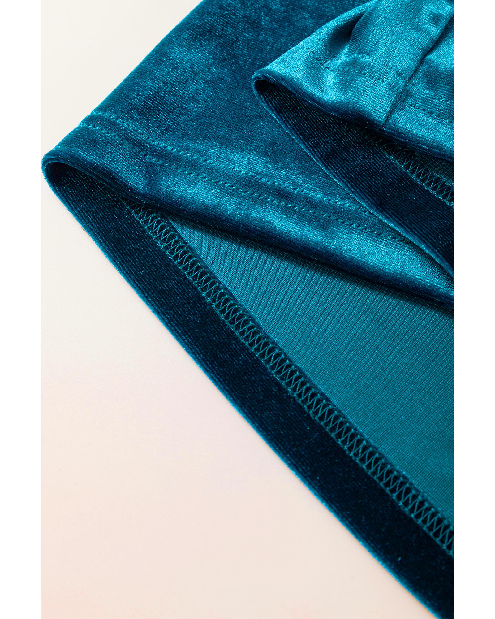 Prussian Blue Velvet Short Sleeve Shirred Waist Tiered Maxi Dress - XL 5