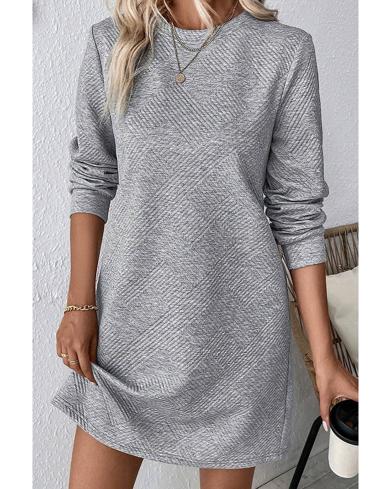 Gray Solid Color Textured Long Sleeve Shift Dress - XL 3