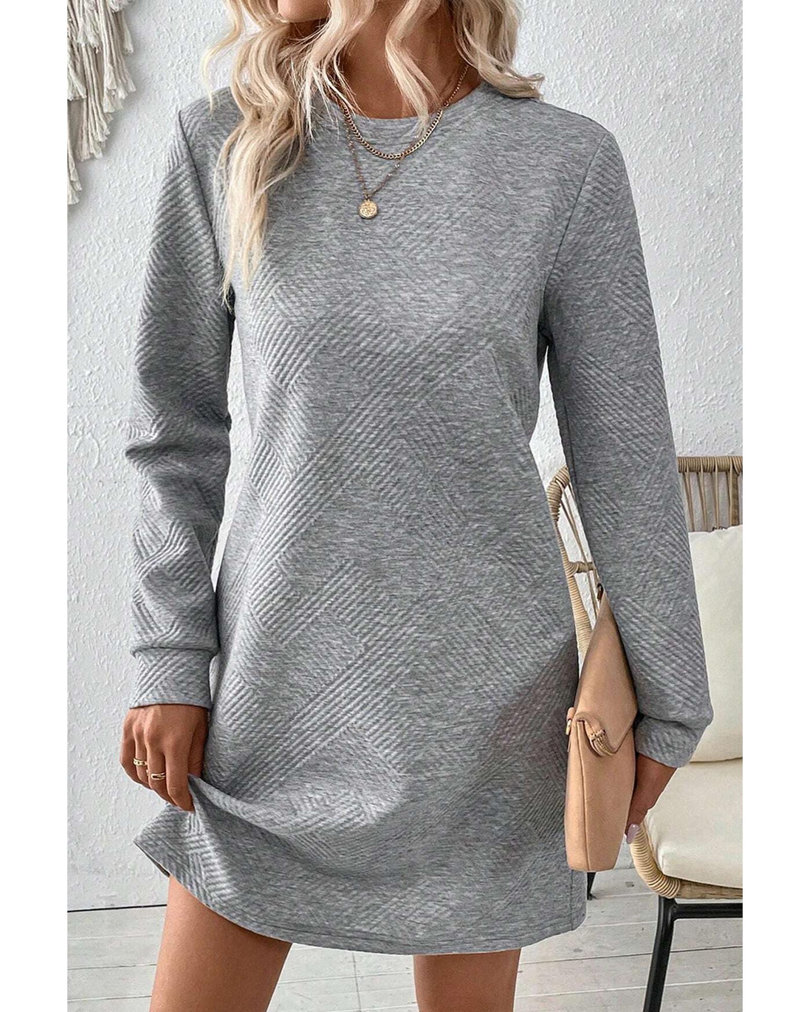 Gray Solid Color Textured Long Sleeve Shift Dress - XL 4