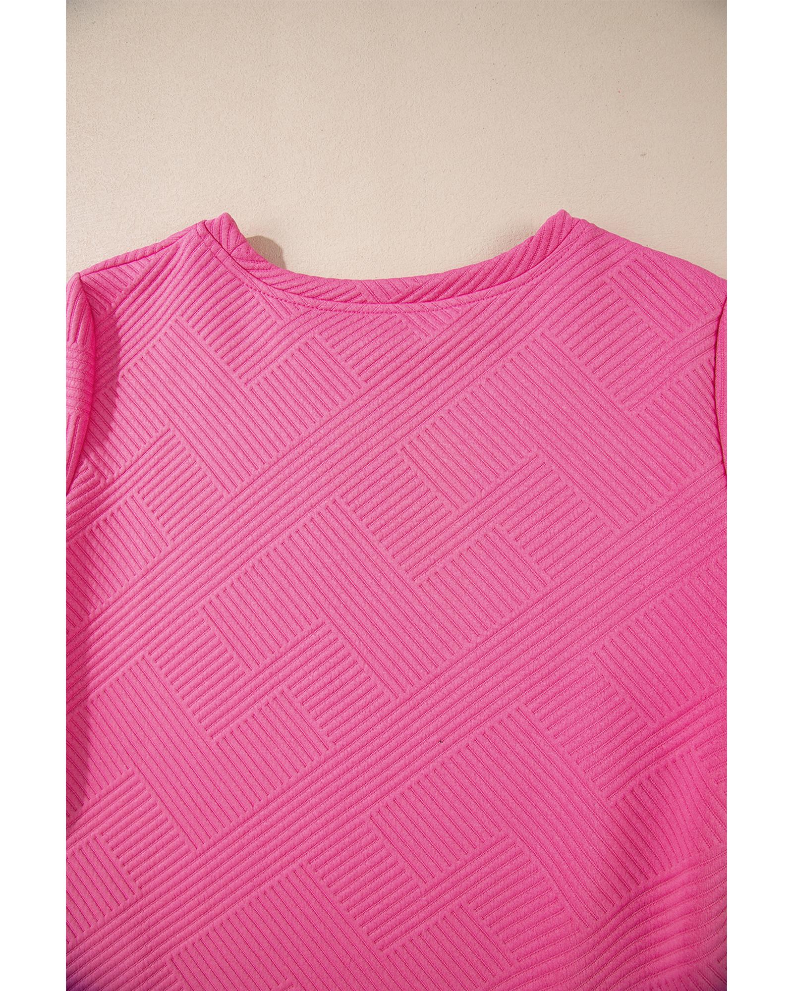 Rose Red Solid Color Textured Long Sleeve Shift Dress - XL 3