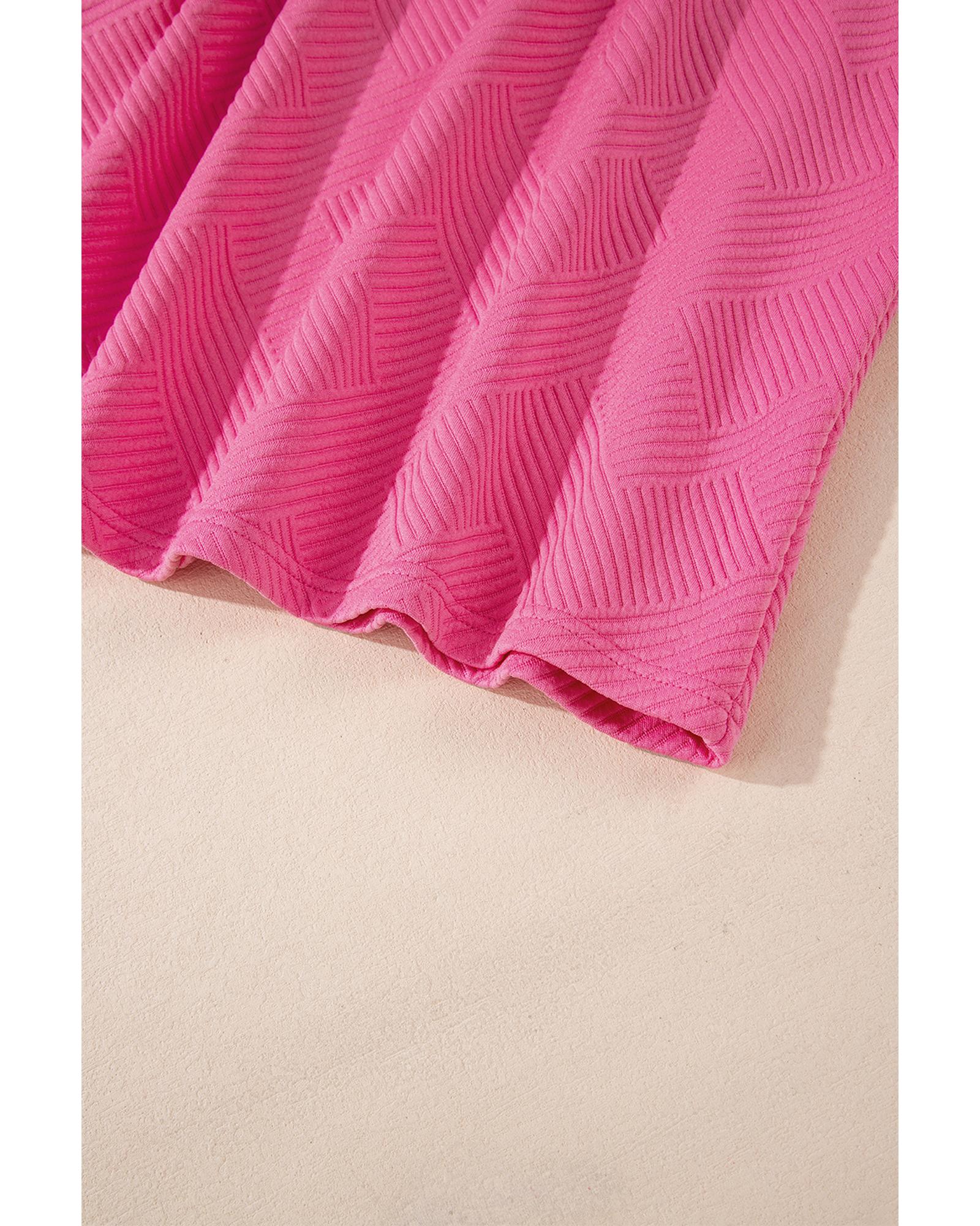 Rose Red Solid Color Textured Long Sleeve Shift Dress - XL 7