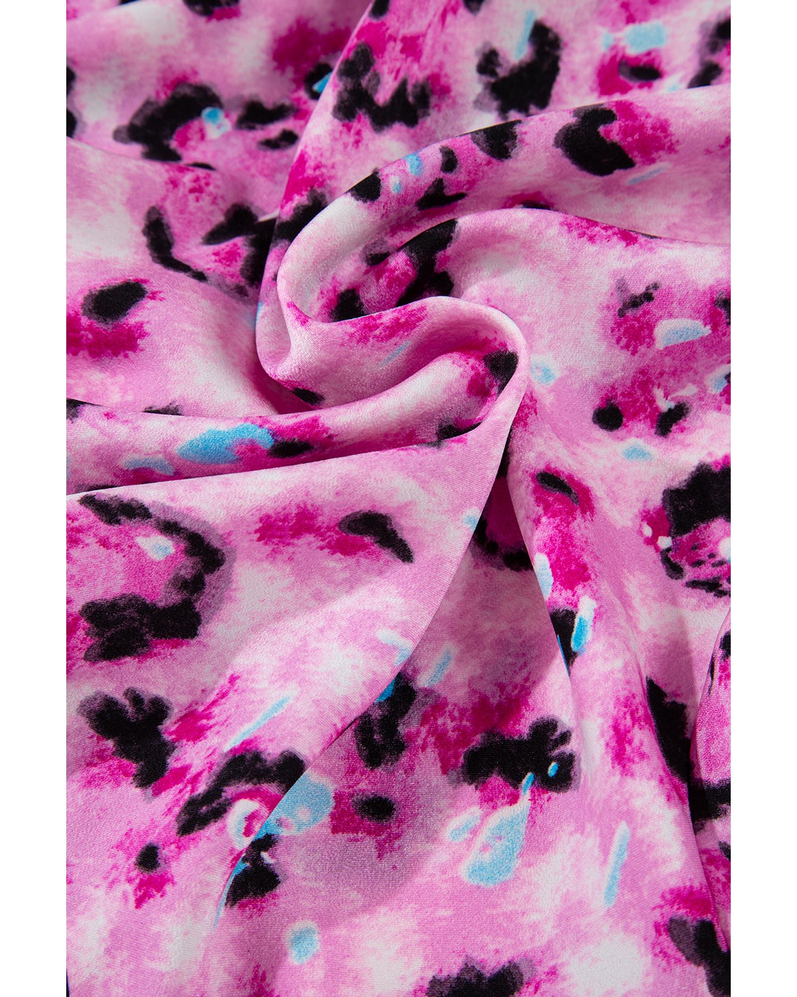 Rose Leopard Print Buttoned Front 3/4 Sleeve Tiered Ruffled Hem Dress - XL 6