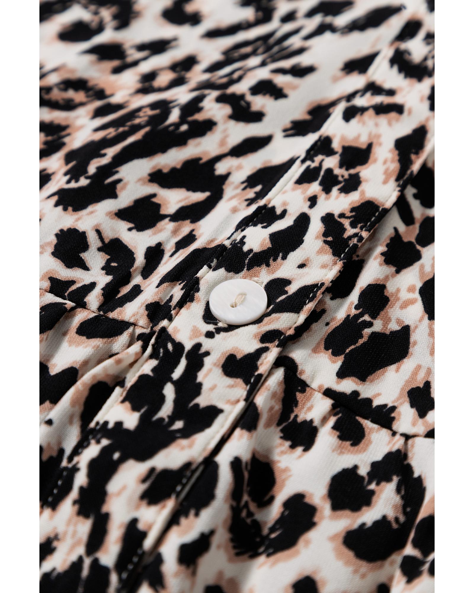 Apricot Leopard Print Tiered Wide Sleeve Maxi Dress - M 3