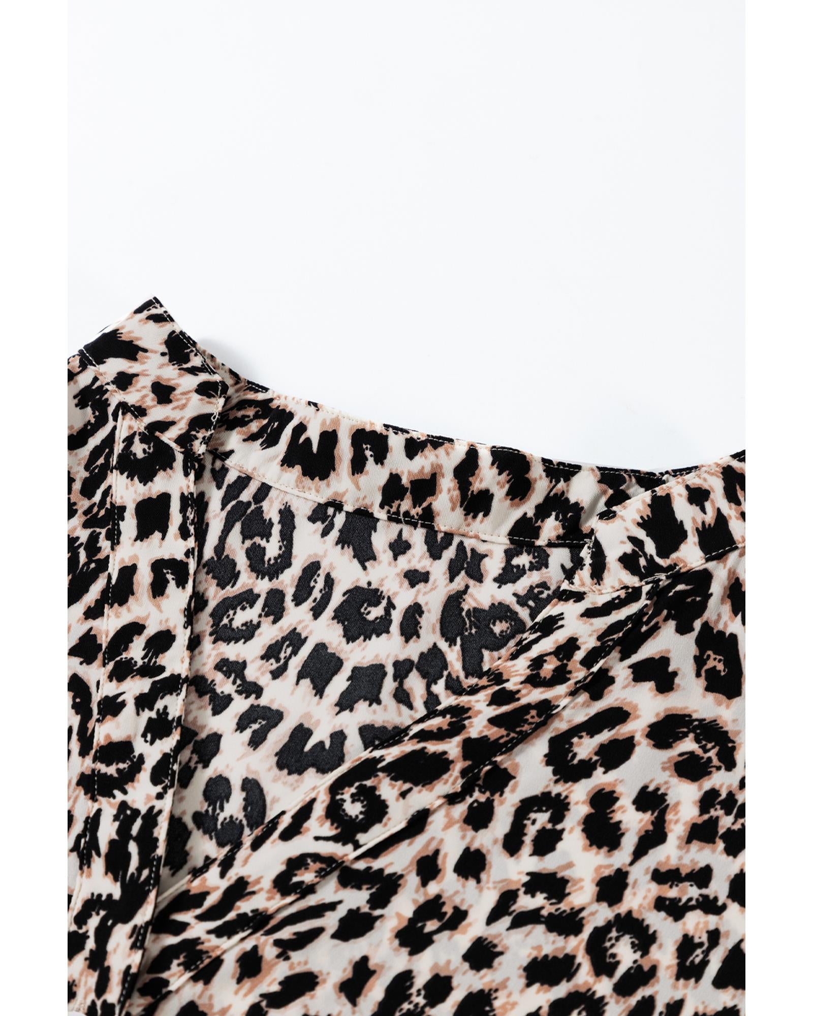 Apricot Leopard Print Tiered Wide Sleeve Maxi Dress - M 4
