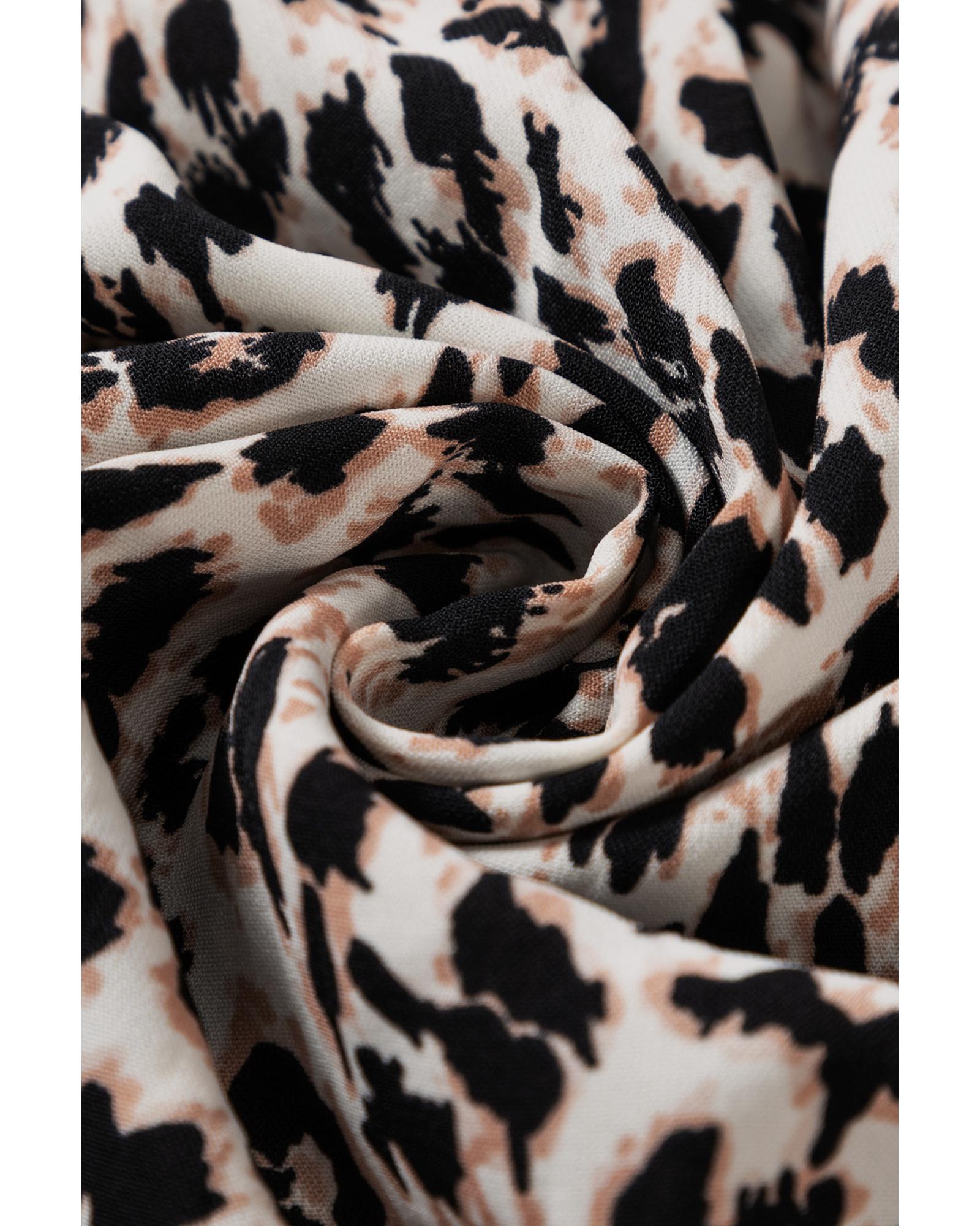 Apricot Leopard Print Tiered Wide Sleeve Maxi Dress - M 7