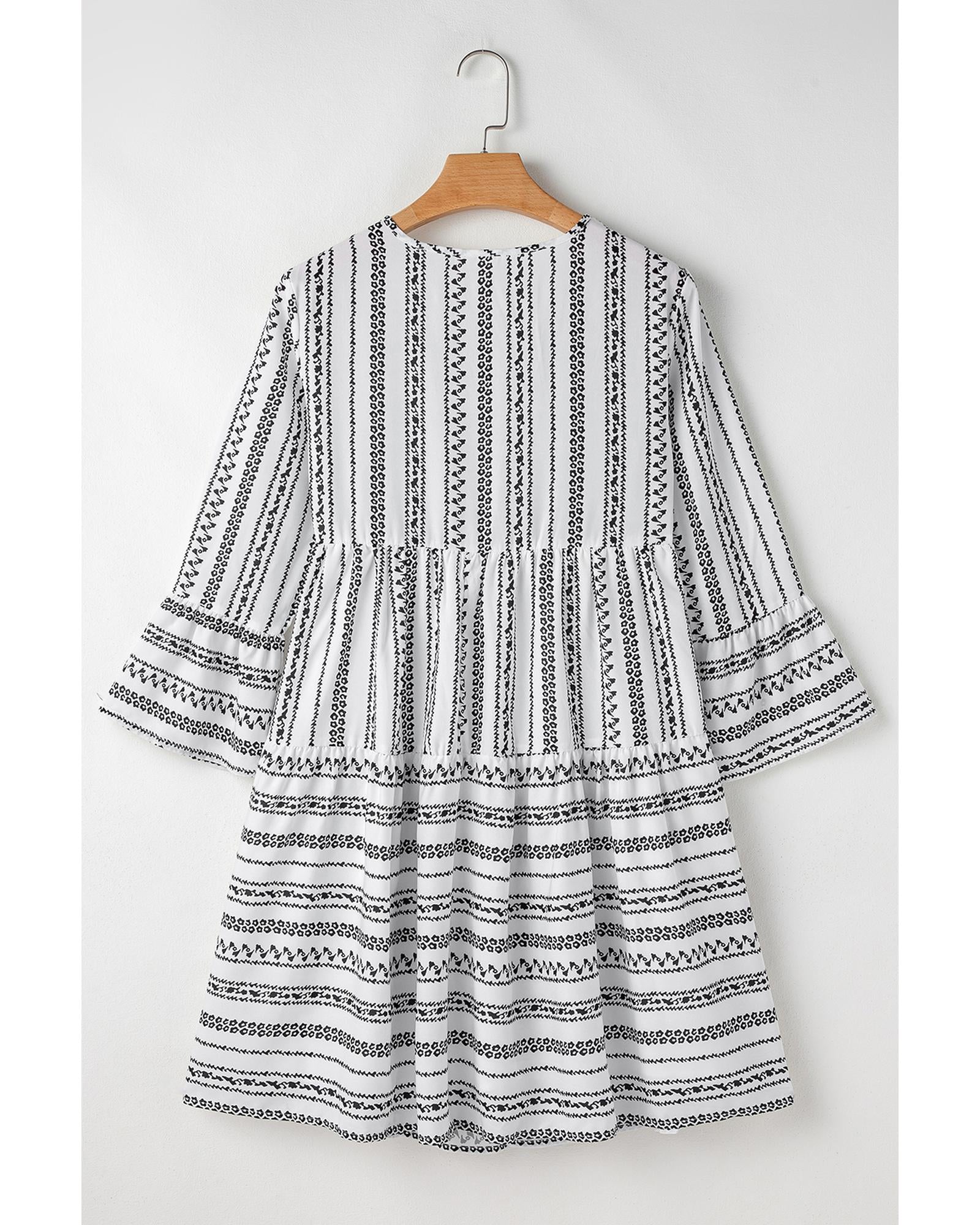 Black Stripe V Neck Bell Sleeve High Waist Mini Dress - M 5