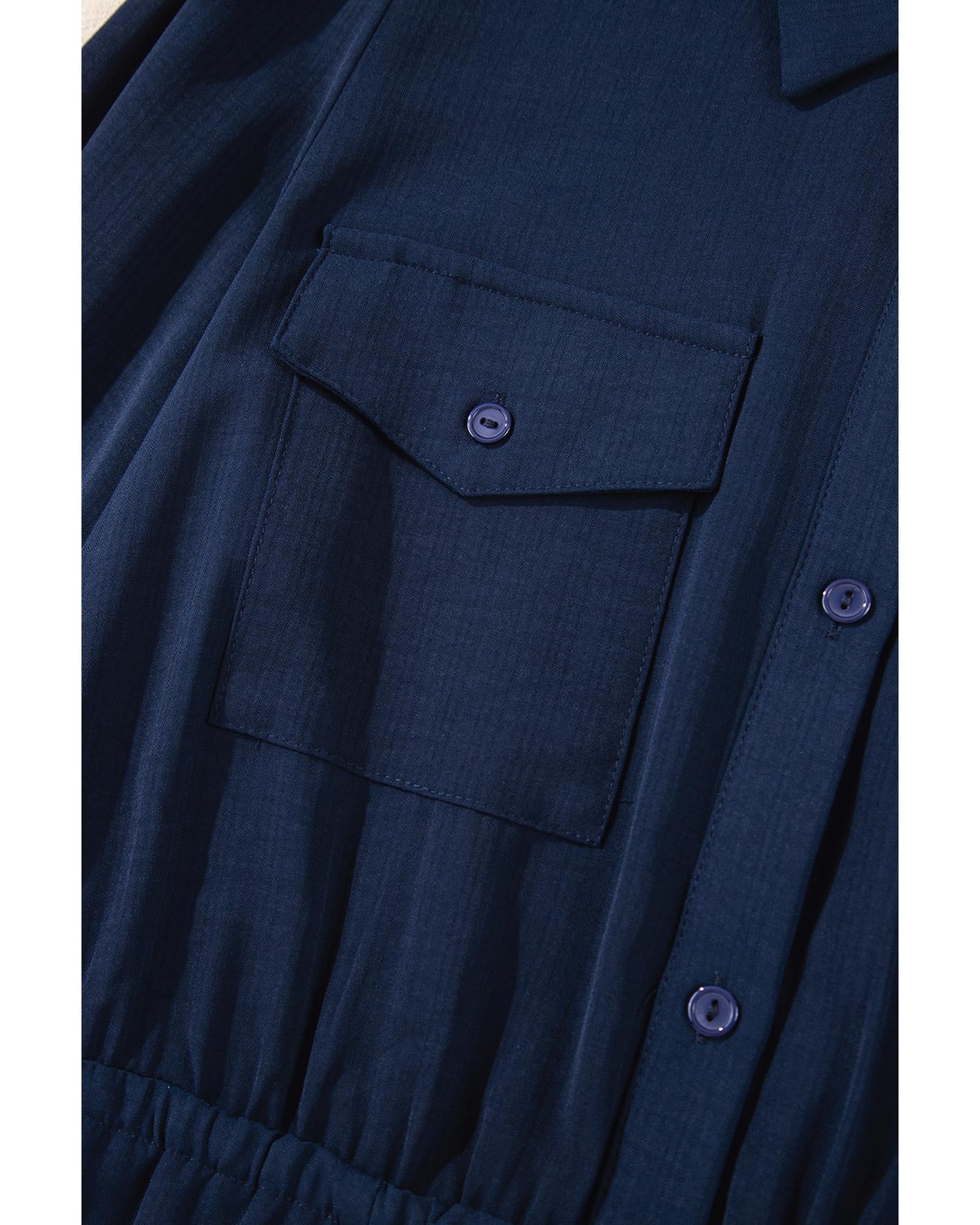 Navy Blue Solid Chest Pockets Tunic Shirt Mini Dress - L 4