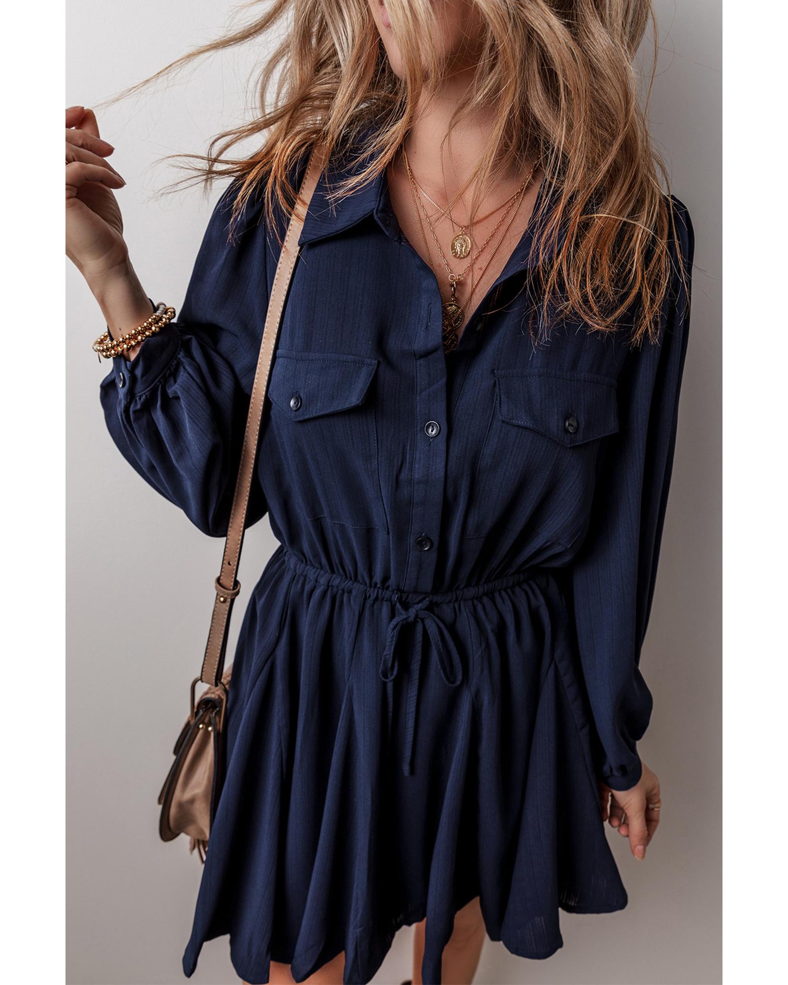 Navy Blue Solid Chest Pockets Tunic Shirt Mini Dress - L 7