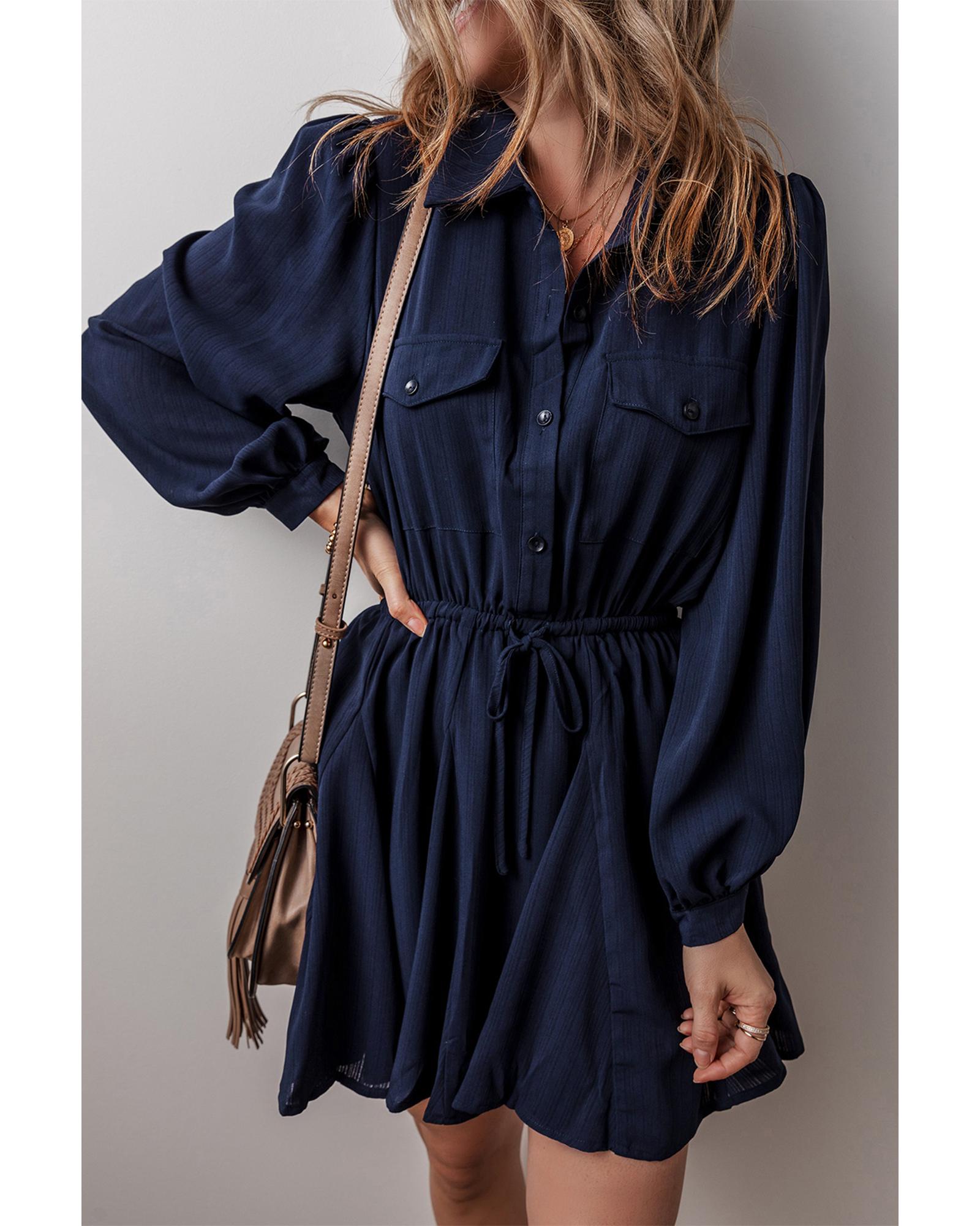 Navy Blue Solid Chest Pockets Tunic Shirt Mini Dress - M 4