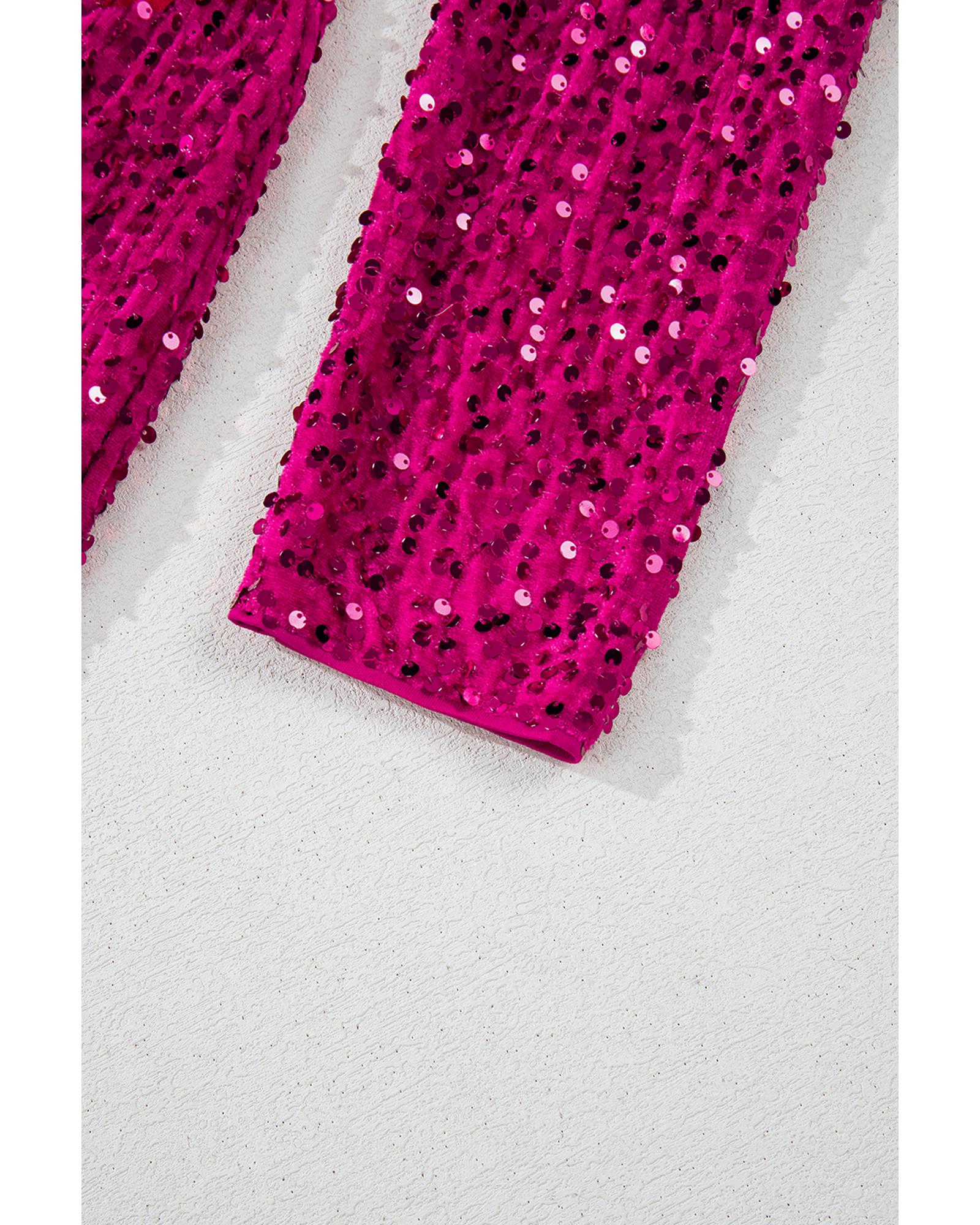 Pitaya Pink Velvet Sequin Long Sleeve V Neck Wrapped Mini Dress - M 4