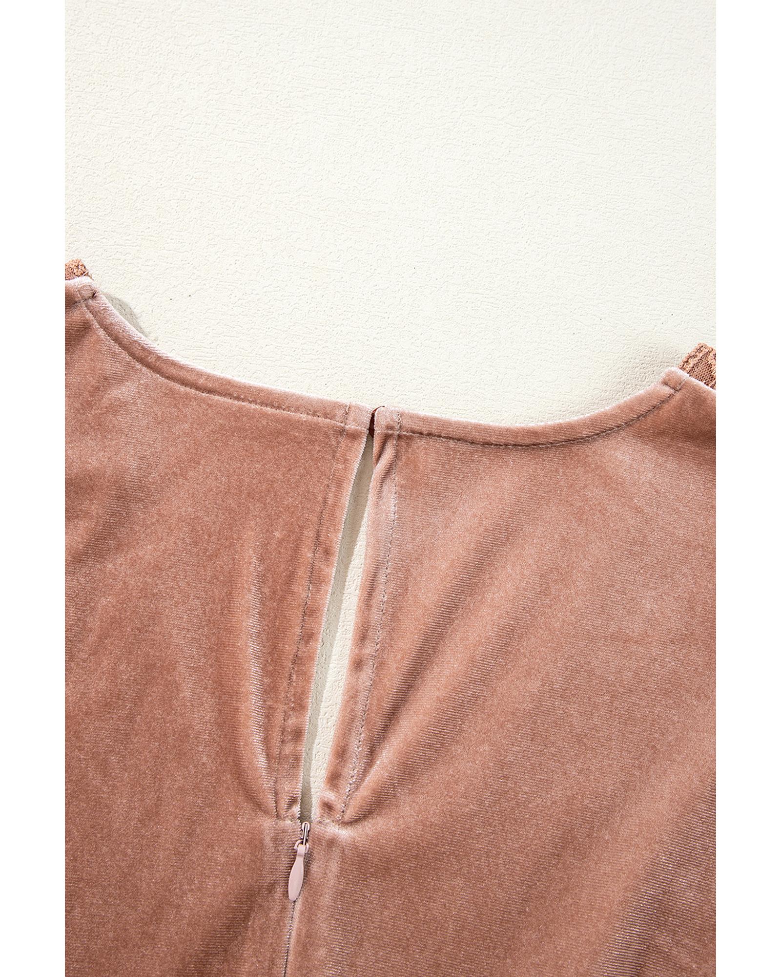 Chestnut Velvet Lacy V Neckline Short Sleeve Empire Waist Flowy Maxi Dress - XL 8