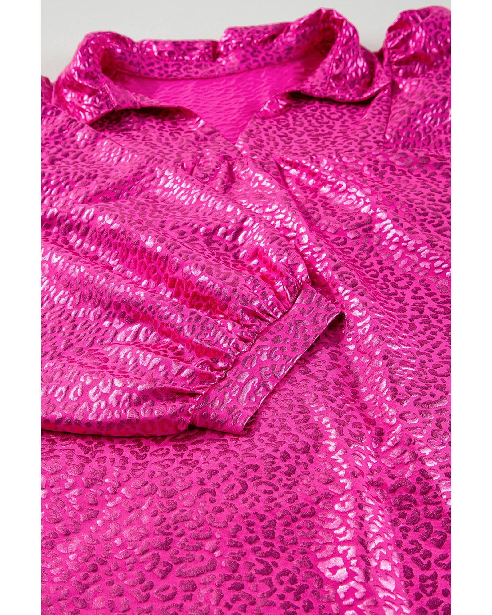 Rose Red Metallic Leopard Print Collared Babydoll Mini Dress - M 4