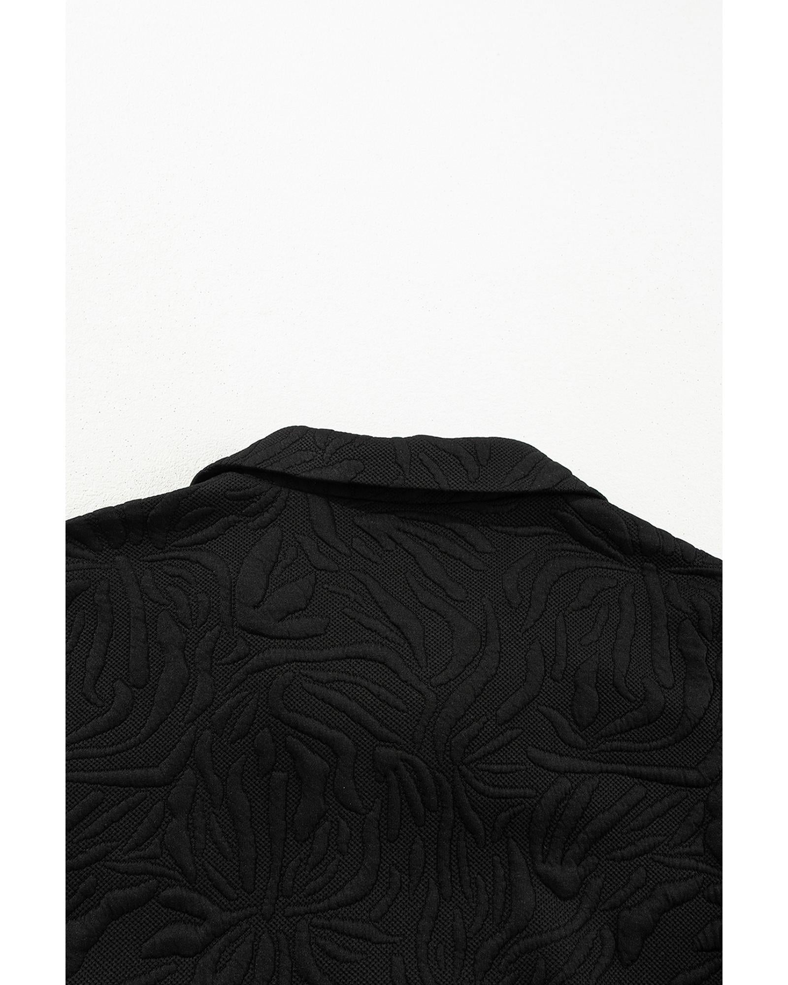 Black Jacquard Textured Quarter Zipper Shift Mini Dress - L 4