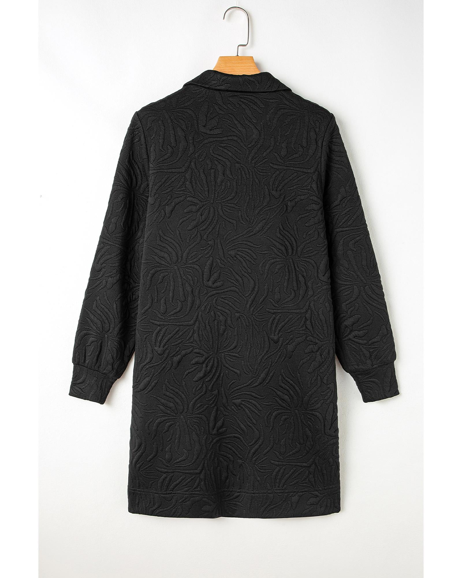Black Jacquard Textured Quarter Zipper Shift Mini Dress - M 5