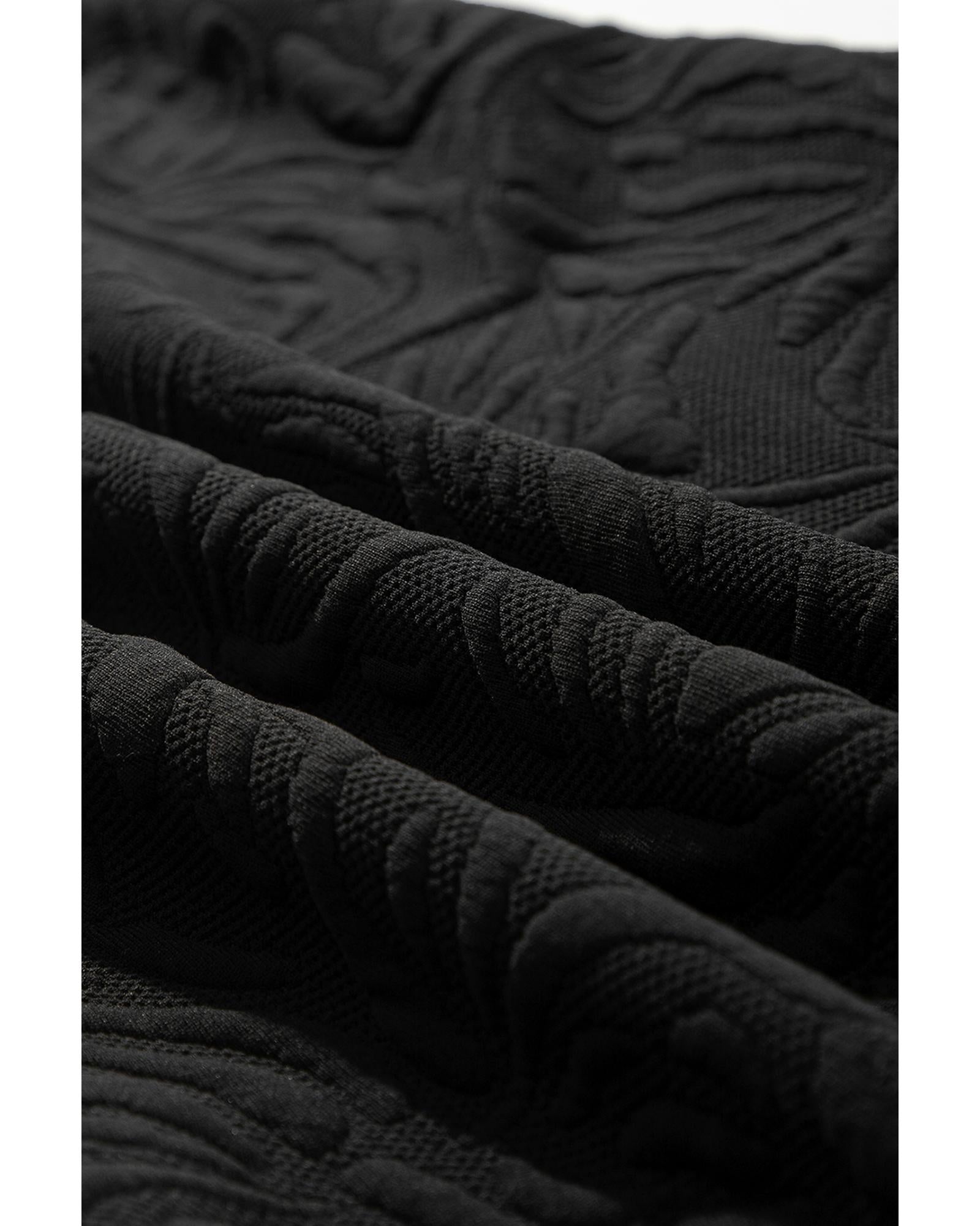 Black Jacquard Textured Quarter Zipper Shift Mini Dress - S 3