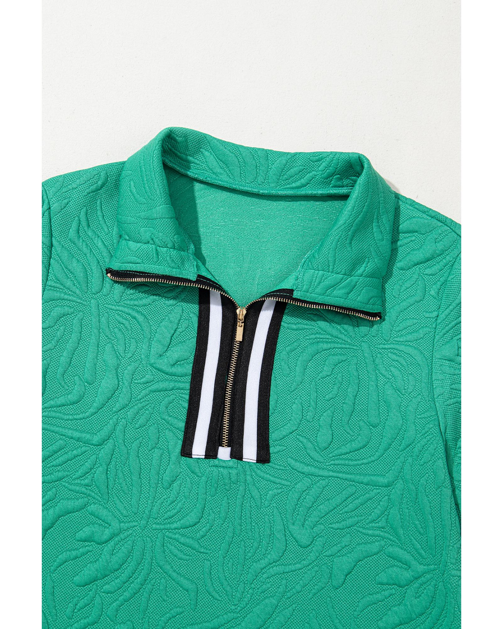 Sea Green Jacquard Textured Quarter Zipper Shift Mini Dress - L 6