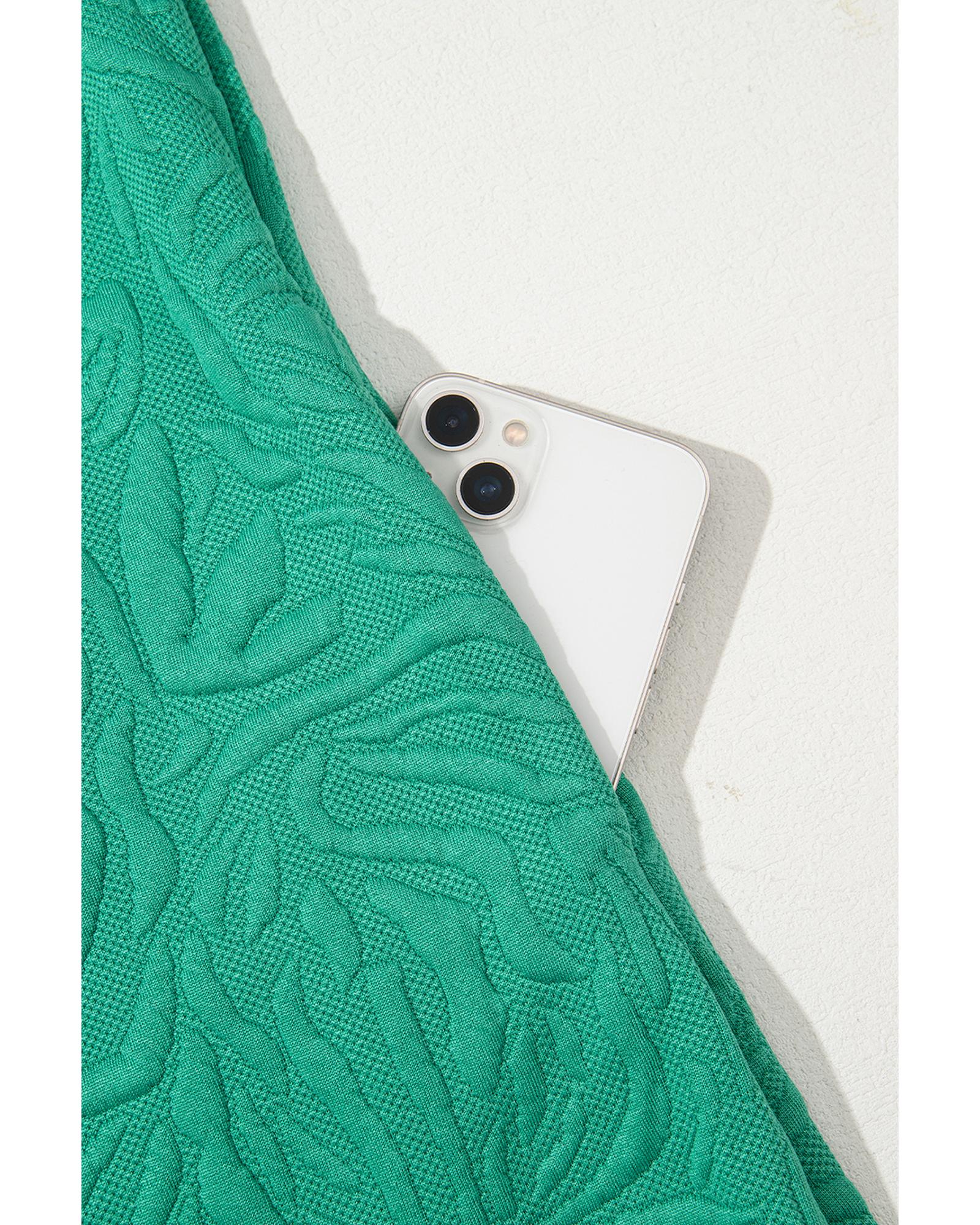 Sea Green Jacquard Textured Quarter Zipper Shift Mini Dress - M