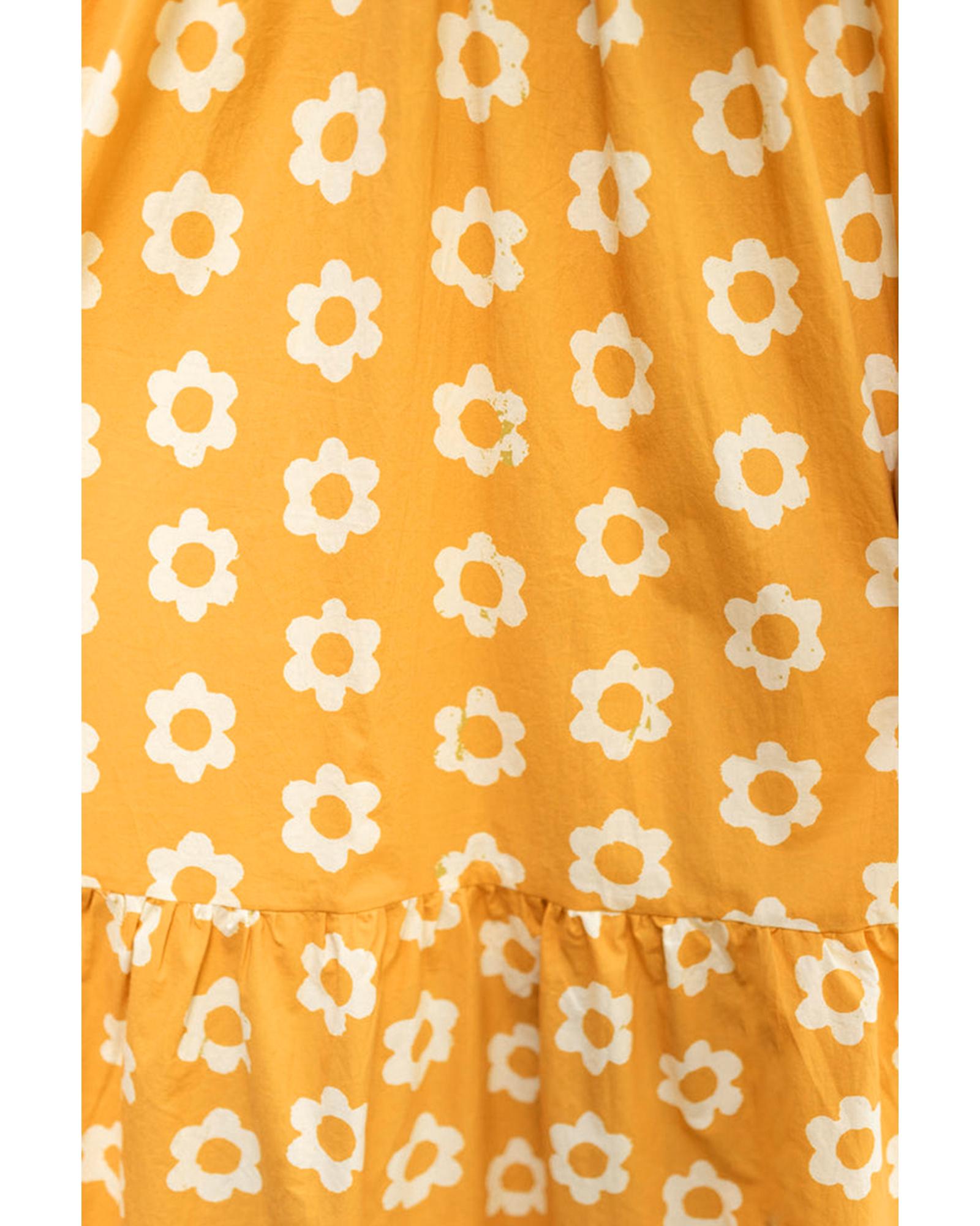 Yellow Flower Print Bracelet Sleeve Buttons Collared Maxi Dress - M 7