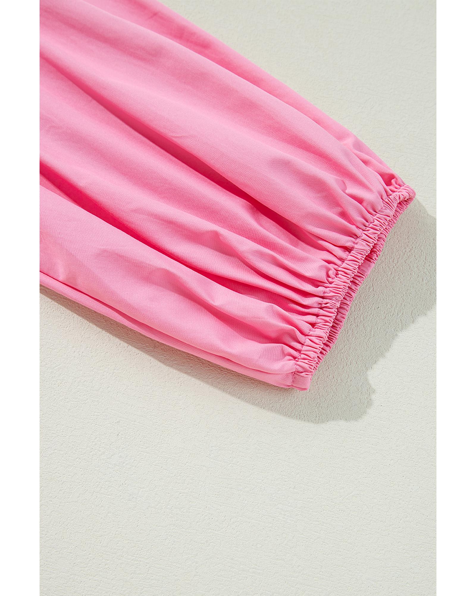 Bright Pink Balloon Sleeve Button Up Mini Shirt Dress - XL 7