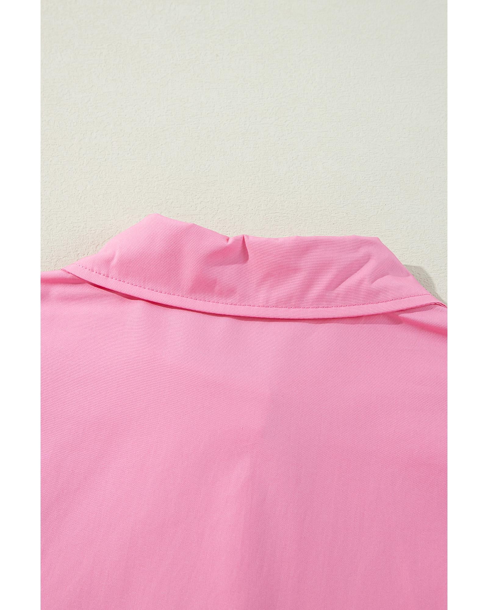 Bright Pink Balloon Sleeve Button Up Mini Shirt Dress - XL 8