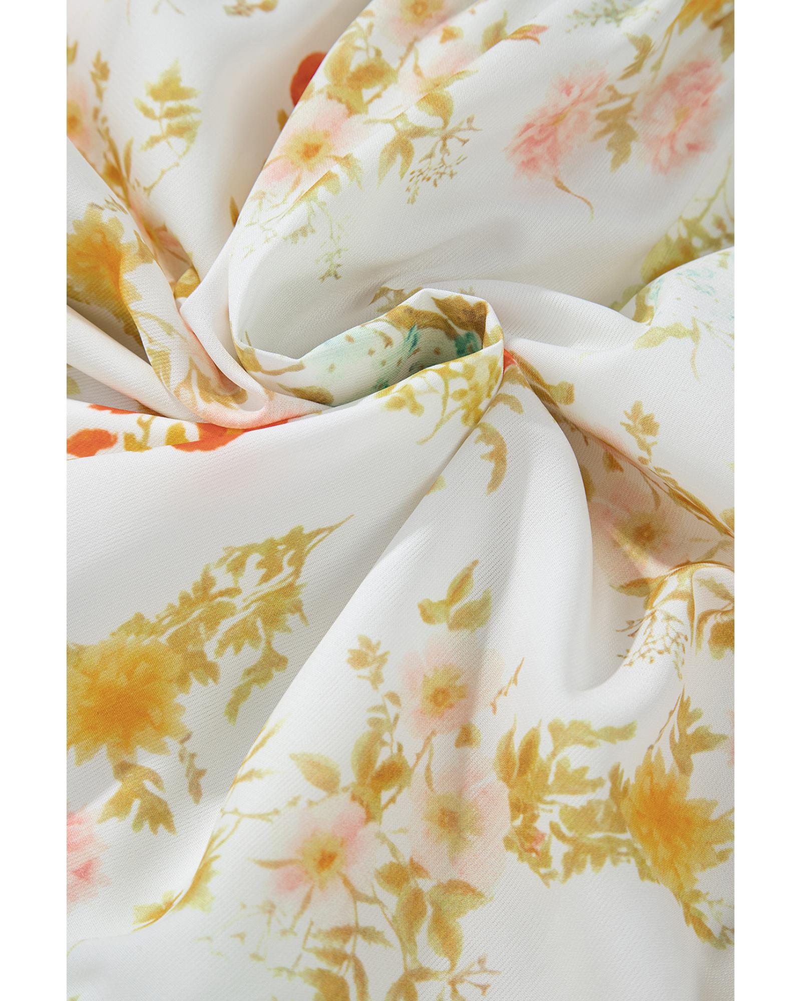 Pink Ric Rac Plaid Floral Print Patchwork Bubble Sleeve Dress - S 5