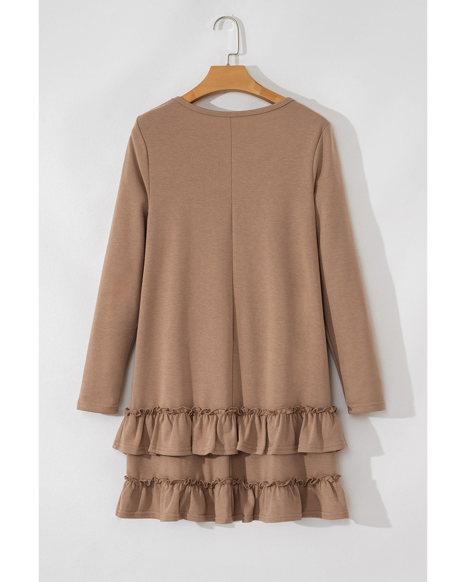 Goat Scoop Neck Tiered Ruffled Hem Long Sleeve Mini Dress - L 8