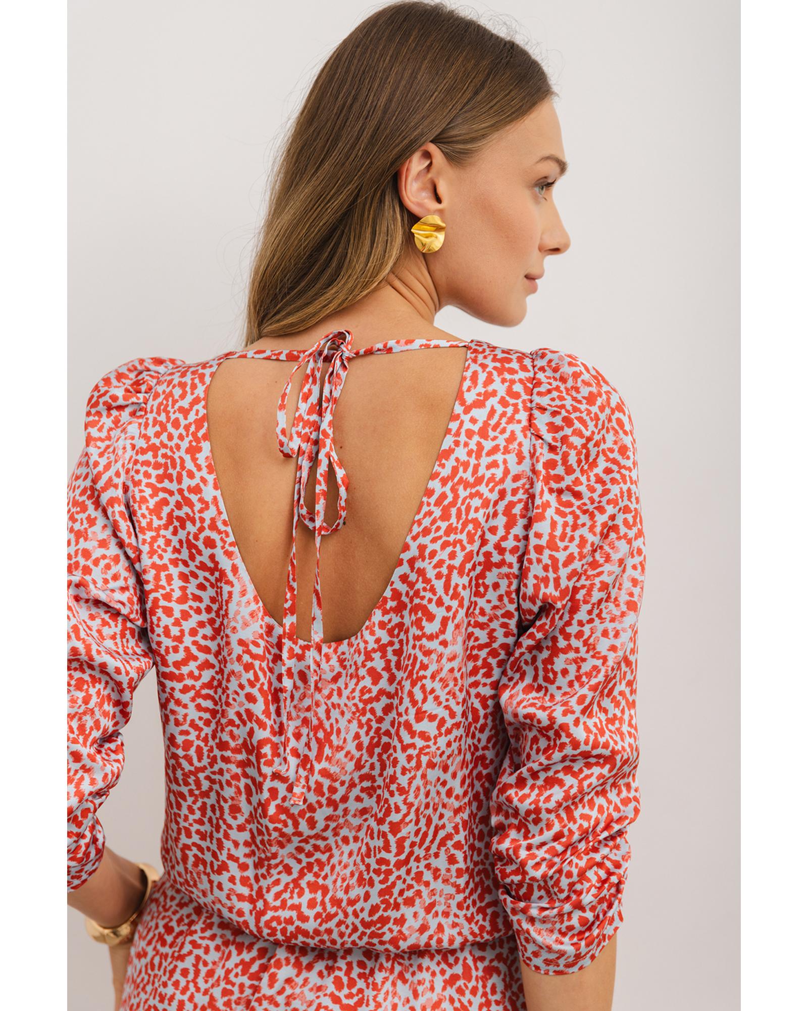 Tomato Red Leopard Print Long Sleeve Hollowed Back Split Mini Dress - M 5