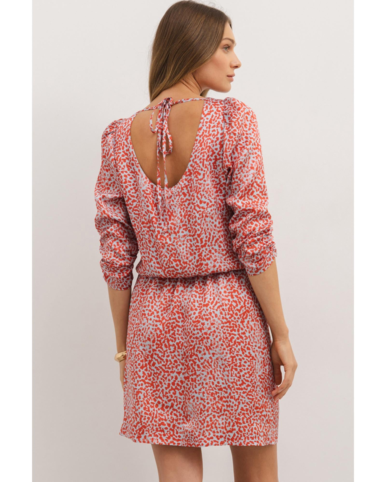 Tomato Red Leopard Print Long Sleeve Hollowed Back Split Mini Dress - M 8