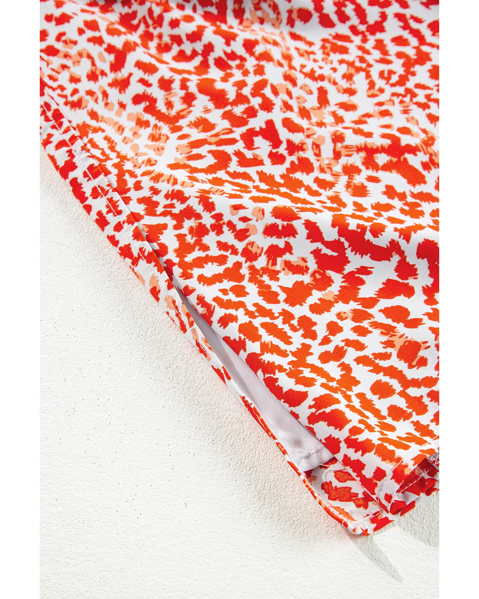 Tomato Red Leopard Print Long Sleeve Hollowed Back Split Mini Dress - S 6