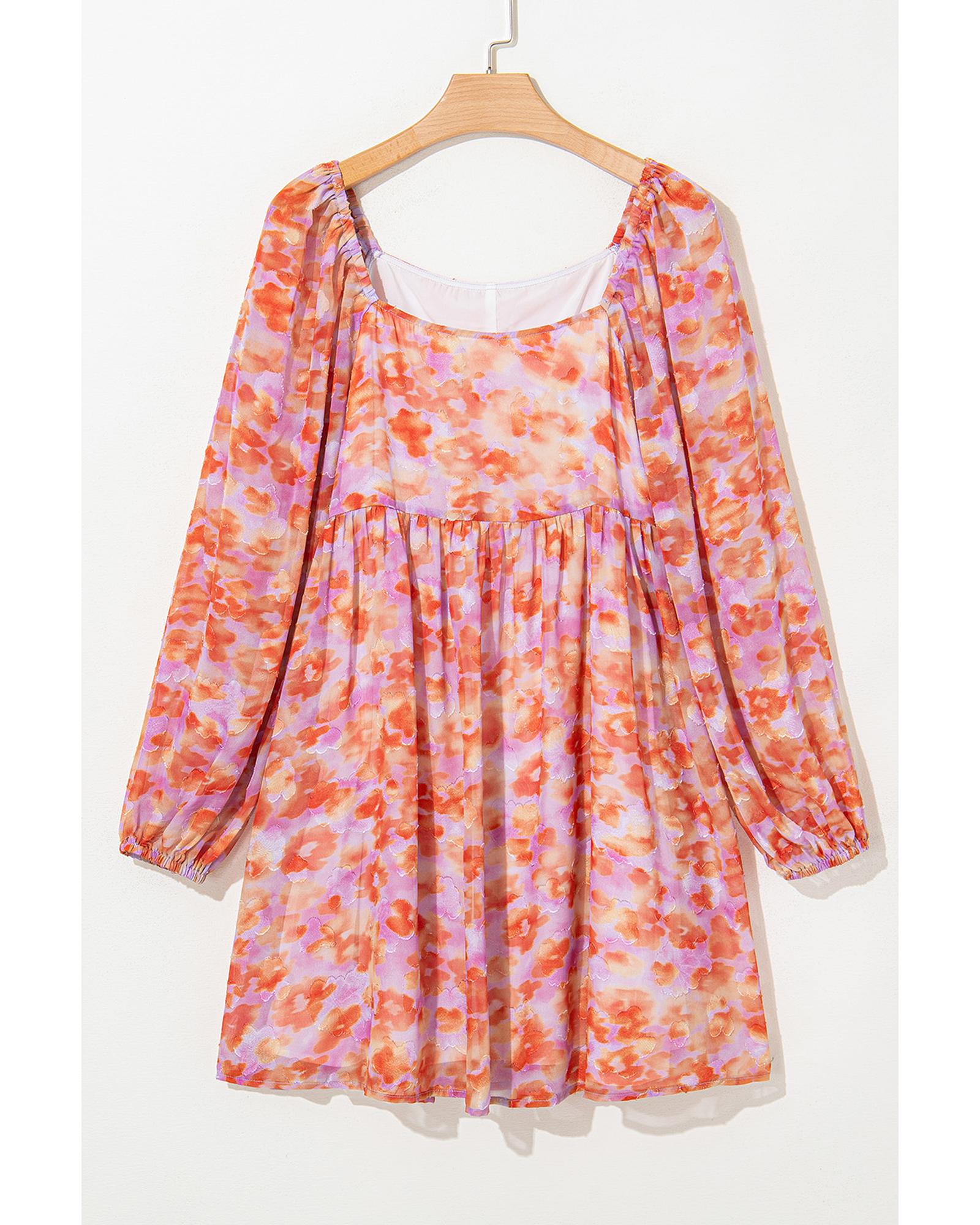 Rose Floral Print Square Neck High Waist Mini Dress - S 4