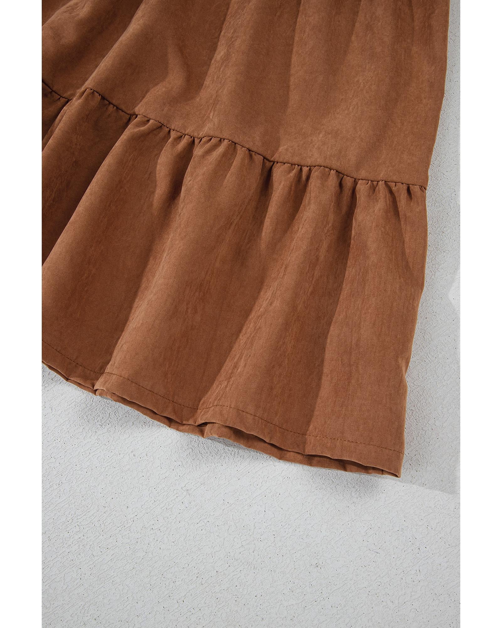 Chestnut Floral Lace Crochet Tiered Ruffled Mini Dress - M 3