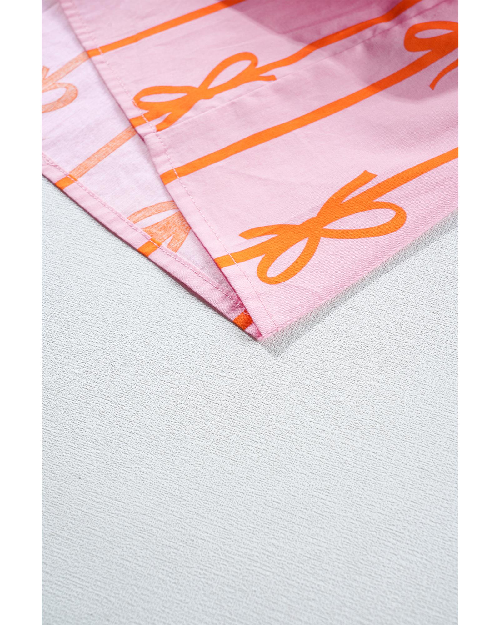 Pink Bowknot Striped Printed Tiered Ruffled Mini Shirt Dress - L 3