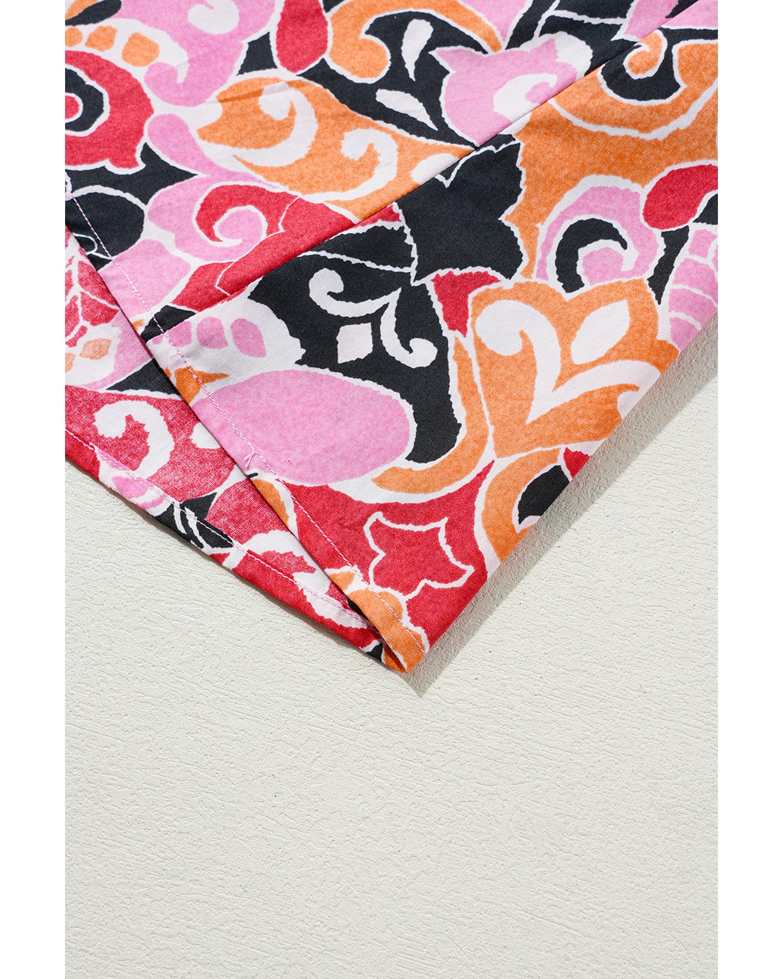 Pink Bohemian Square Neck Puff Sleeve Mini Dress - S