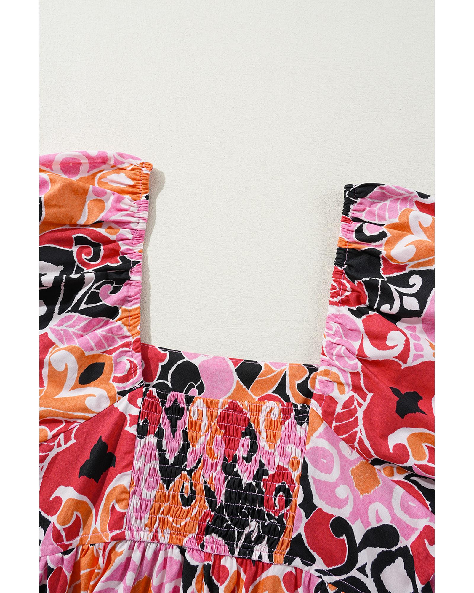 Pink Bohemian Square Neck Puff Sleeve Mini Dress - S 3