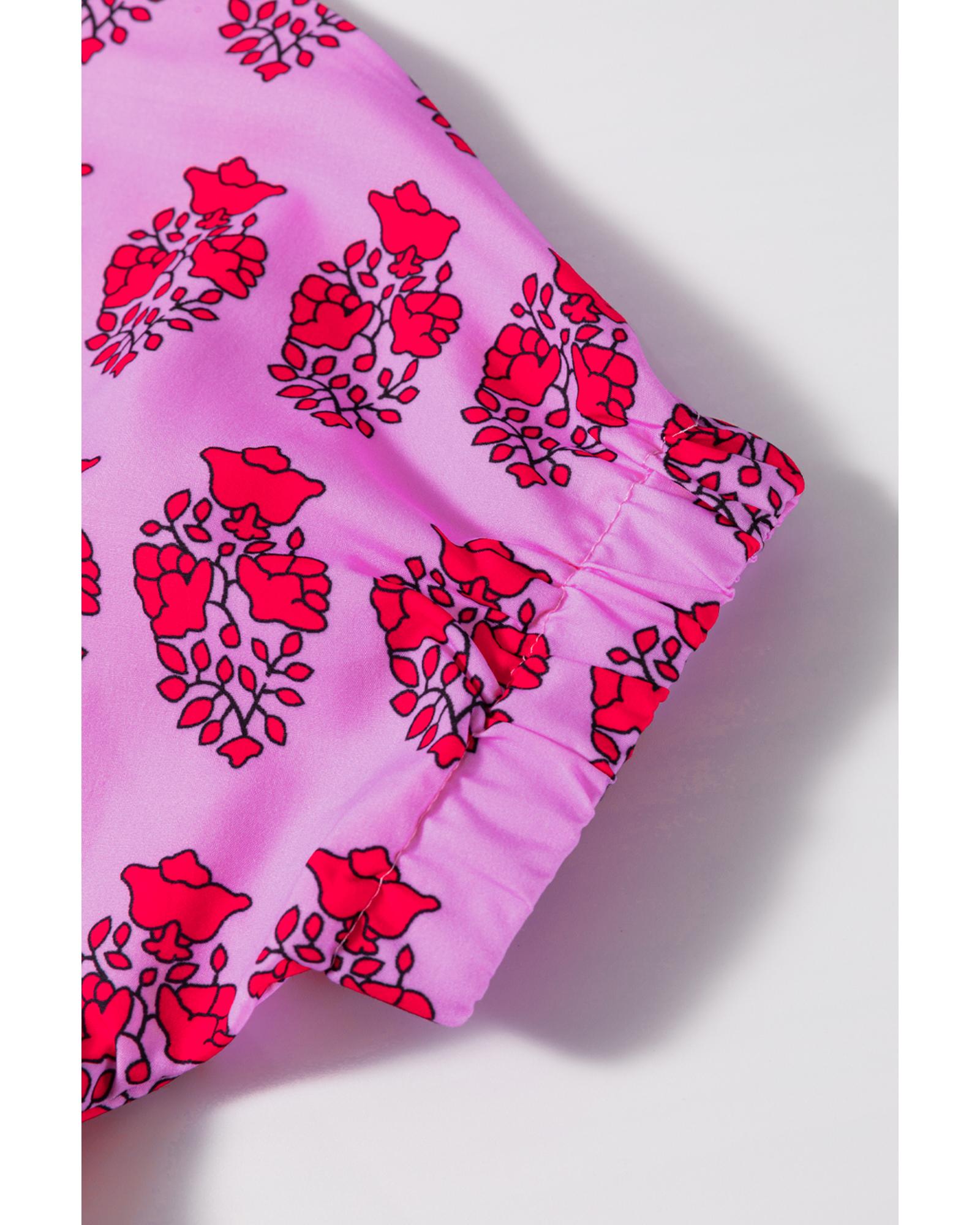 Sachet Pink Floral Print Multi Buttons Collared Short Sleeve Flowy Dress - M 5