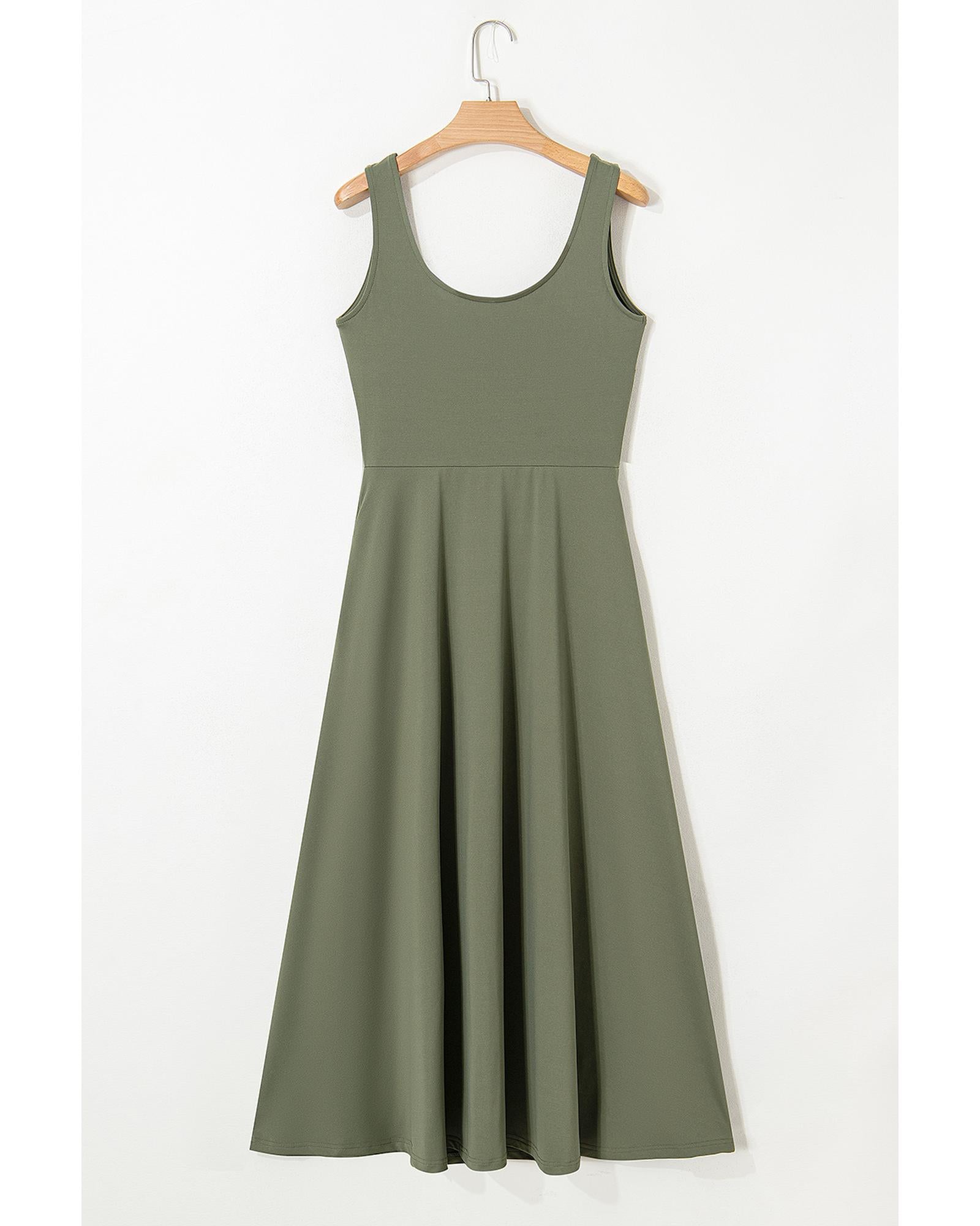 Four Leaf Clover Sleeveless Scoop Neck Flared Split Midi Dress - S 4