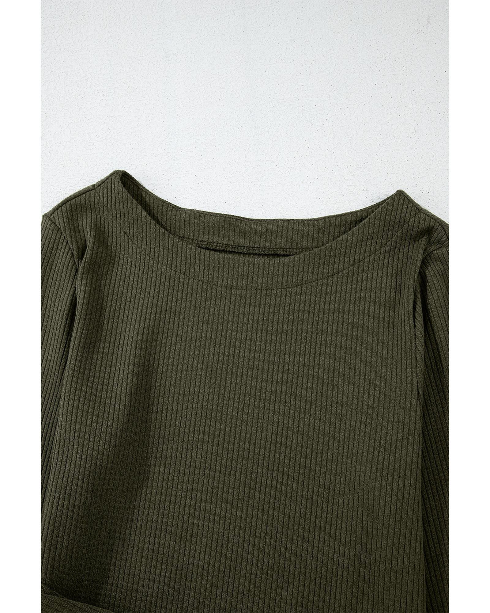 Jungle Green Ribbed Side Slit Ruched Slim Fit Long Sleeve Mini Dress - L 4
