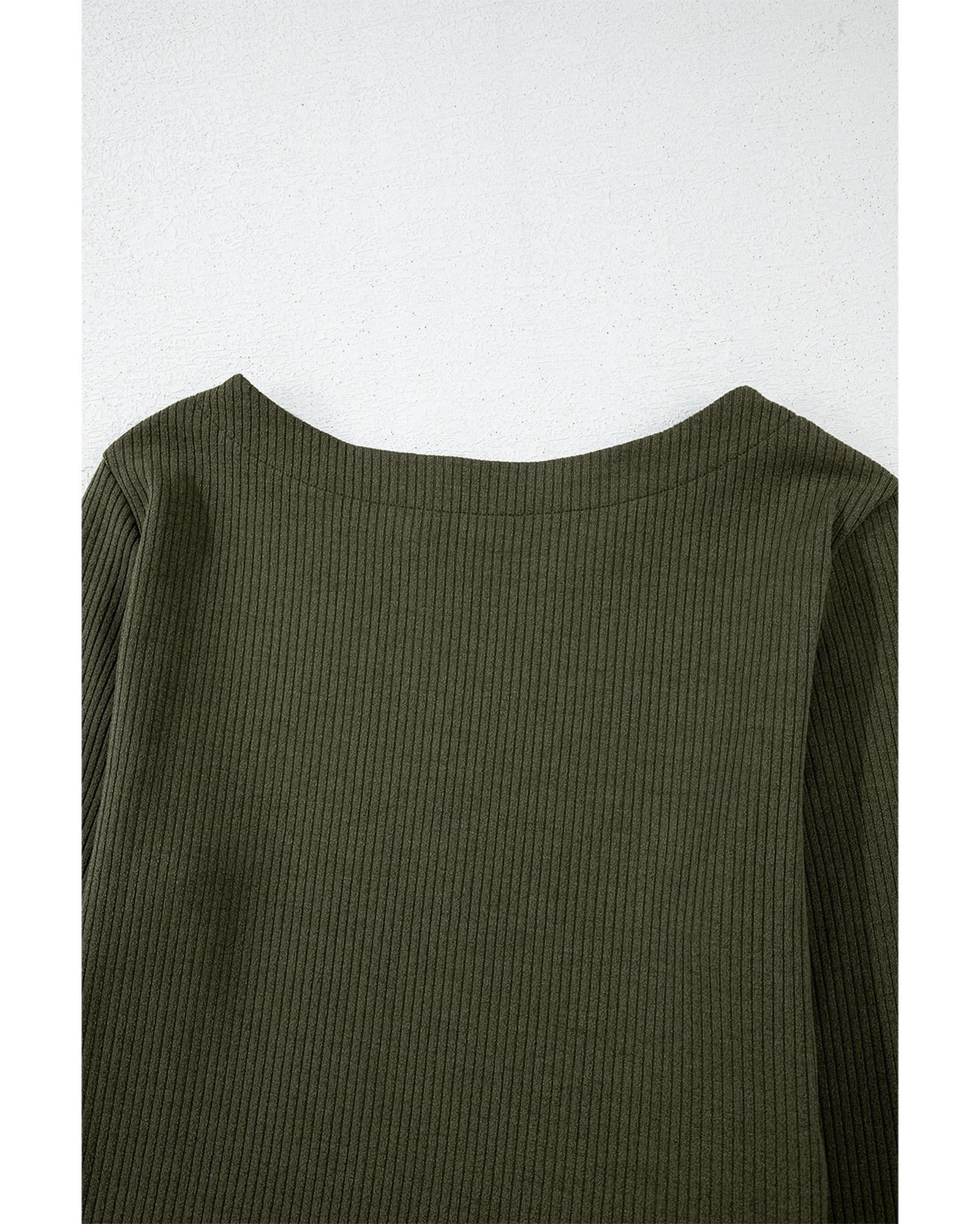 Jungle Green Ribbed Side Slit Ruched Slim Fit Long Sleeve Mini Dress - M 6