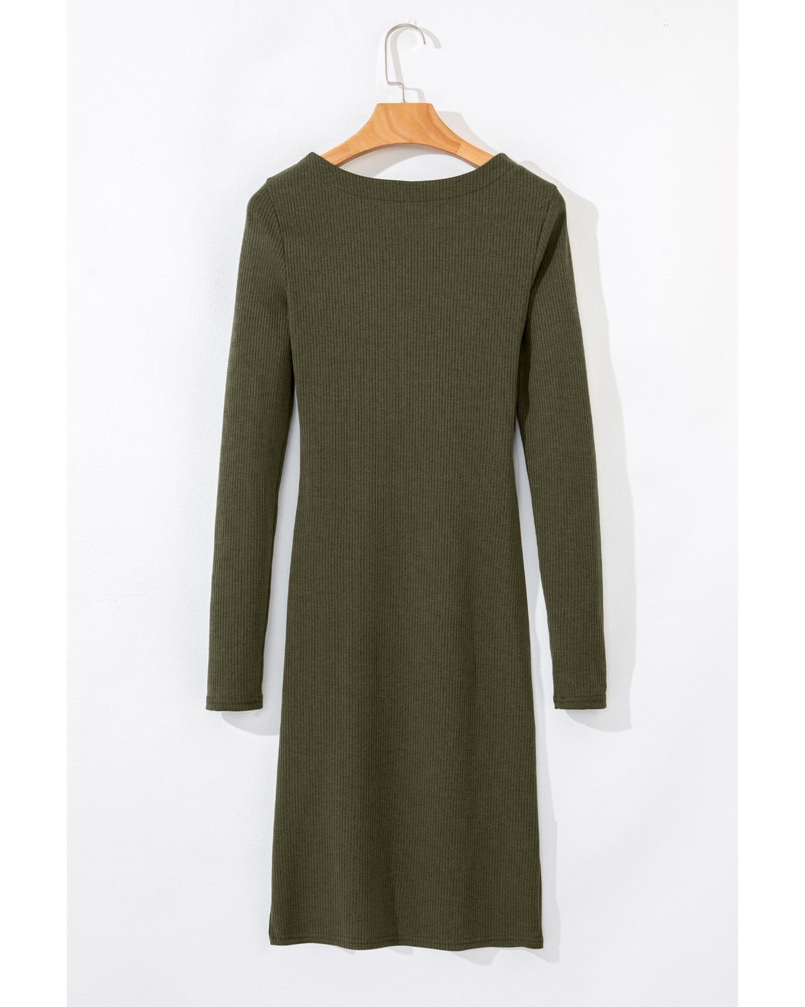 Jungle Green Ribbed Side Slit Ruched Slim Fit Long Sleeve Mini Dress - M 7