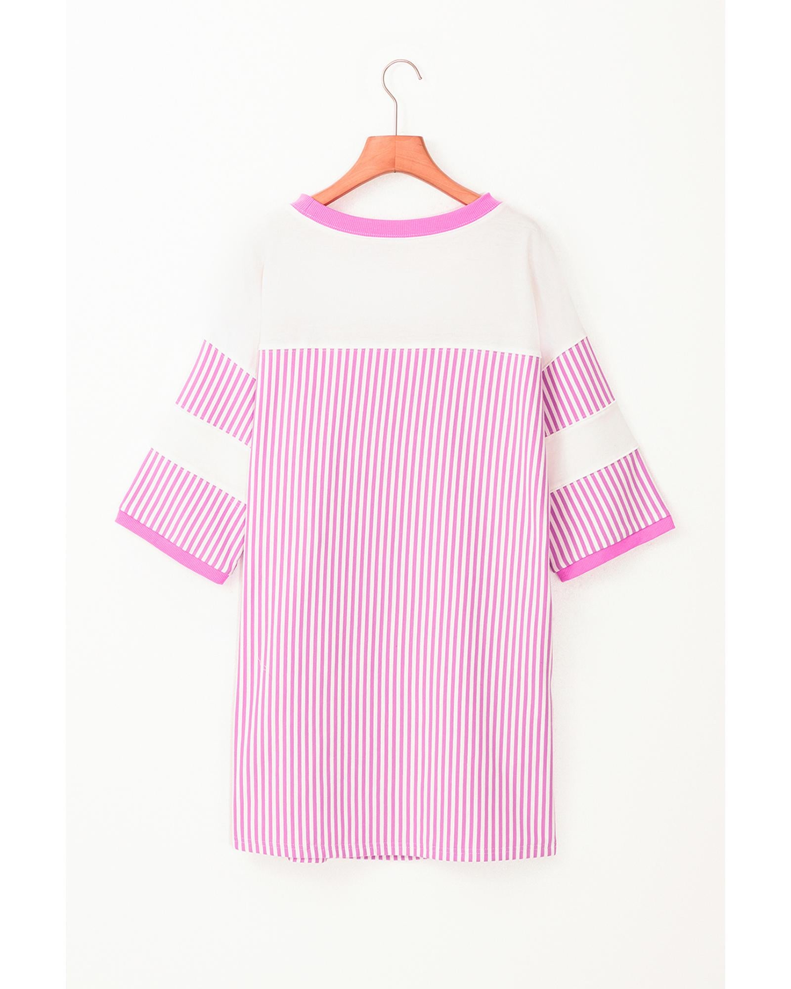 Phalaenopsis Striped Patchwork Three Quarters Sleeve Loose Mini Dress - L 8