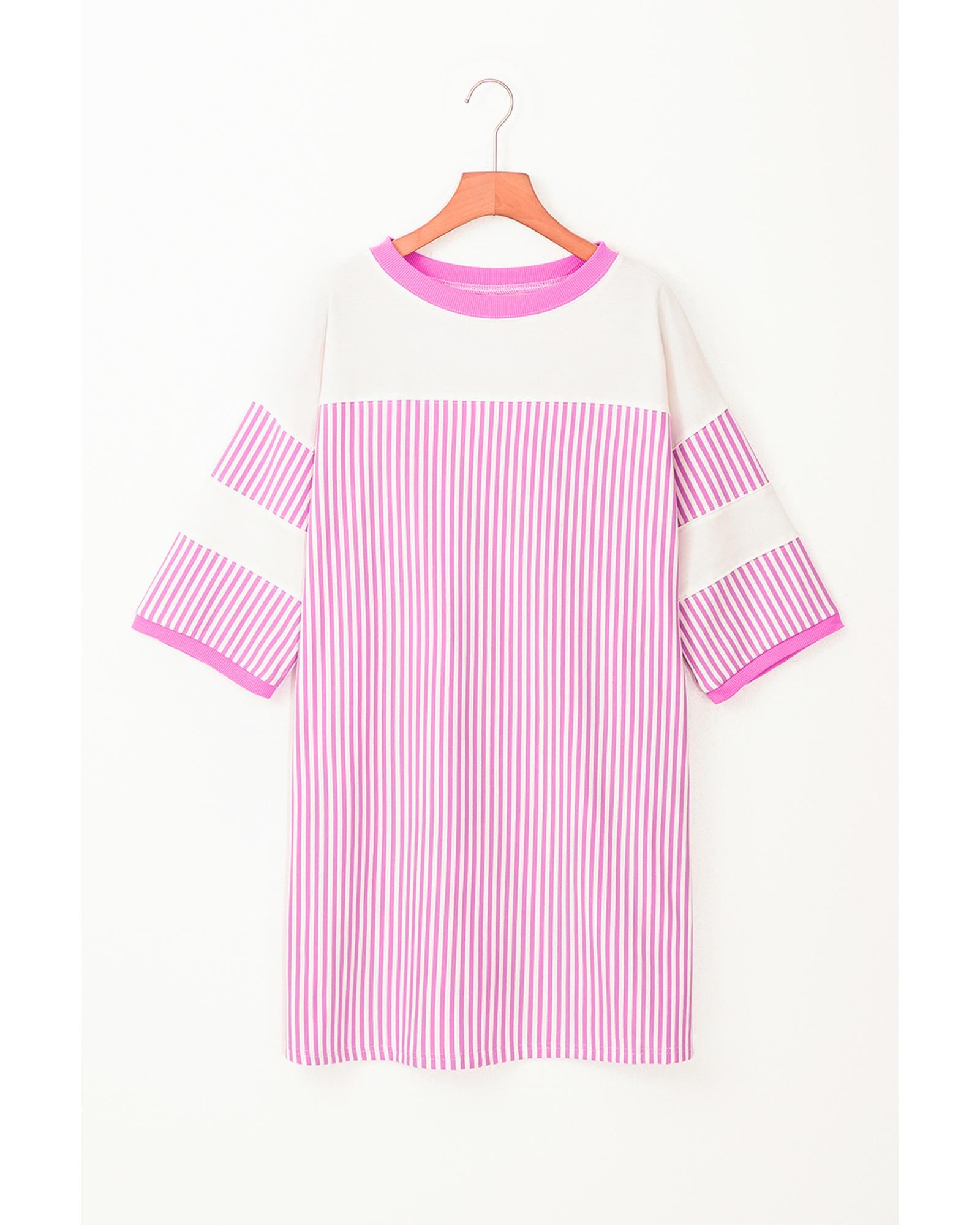 Phalaenopsis Striped Patchwork Three Quarters Sleeve Loose Mini Dress - S
