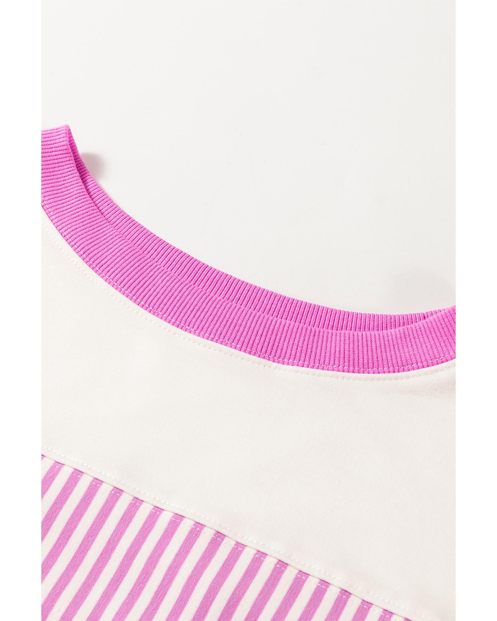 Phalaenopsis Striped Patchwork Three Quarters Sleeve Loose Mini Dress - S 7