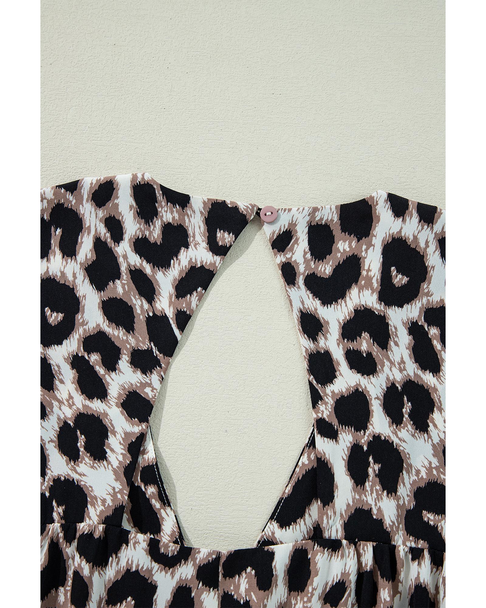 Khaki Cheetah Print Backless V Neck Loose Fit Mini Dress - S 4