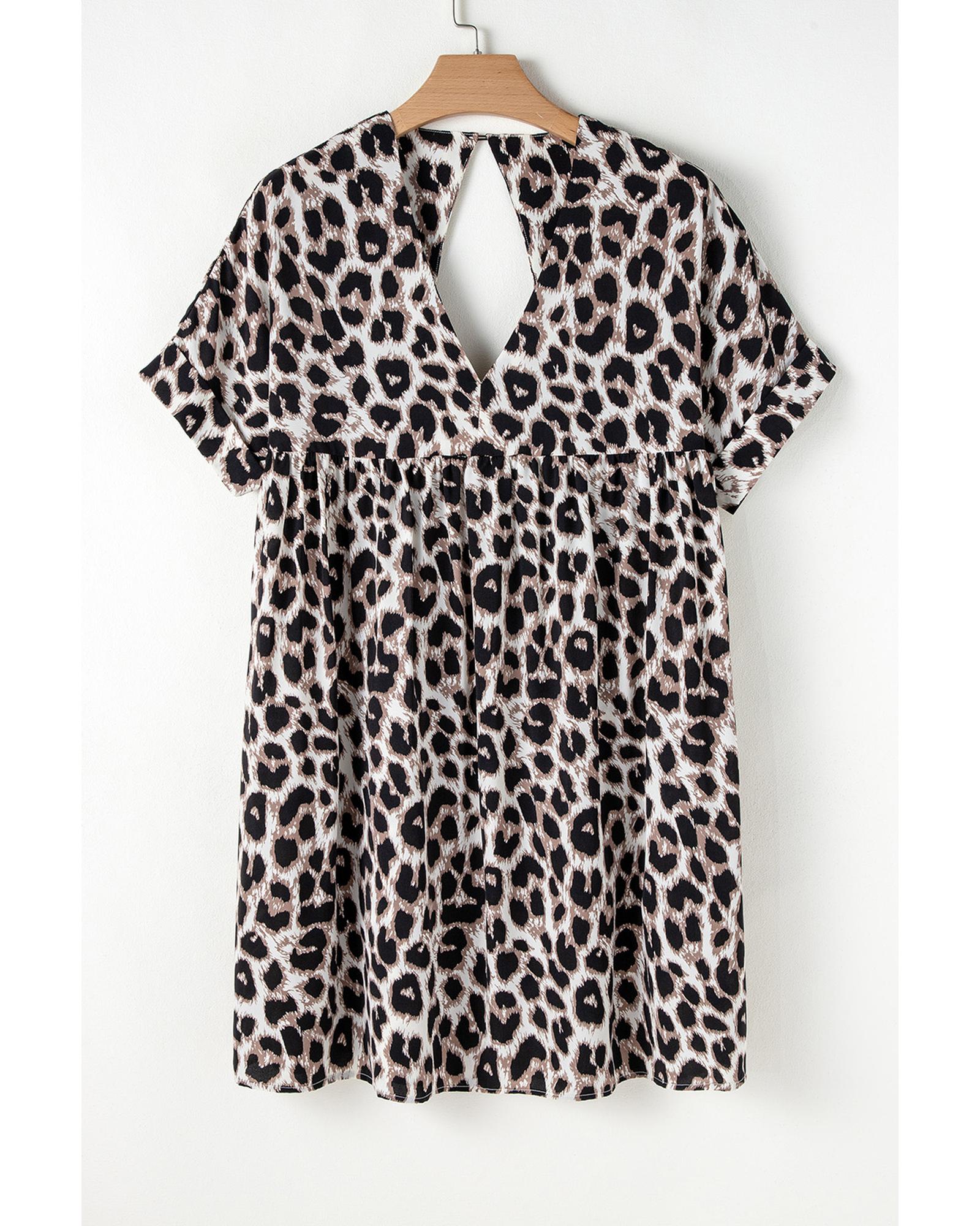 Khaki Cheetah Print Backless V Neck Loose Fit Mini Dress - S 6