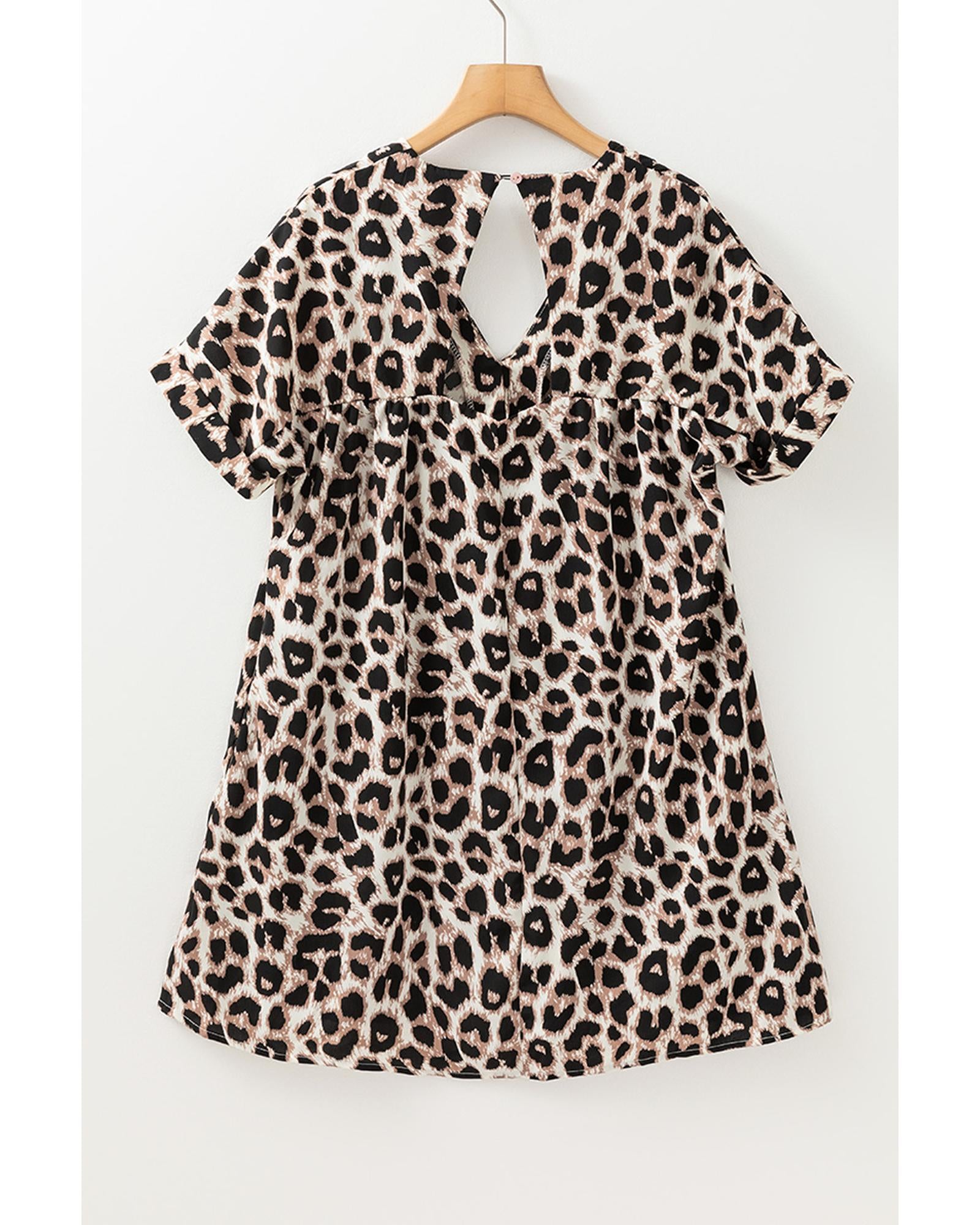 Khaki Cheetah Print Backless V Neck Loose Fit Mini Dress - S 7