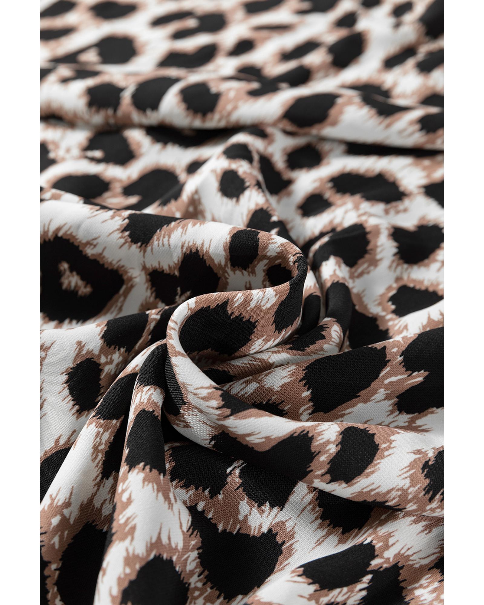 Khaki Leopard V Neck Cinched High Waist Open Back Maxi Dress - XL 5