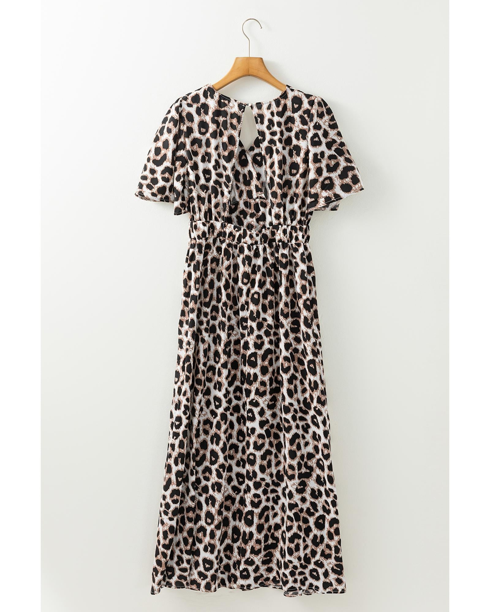 Khaki Leopard V Neck Cinched High Waist Open Back Maxi Dress - XL 7