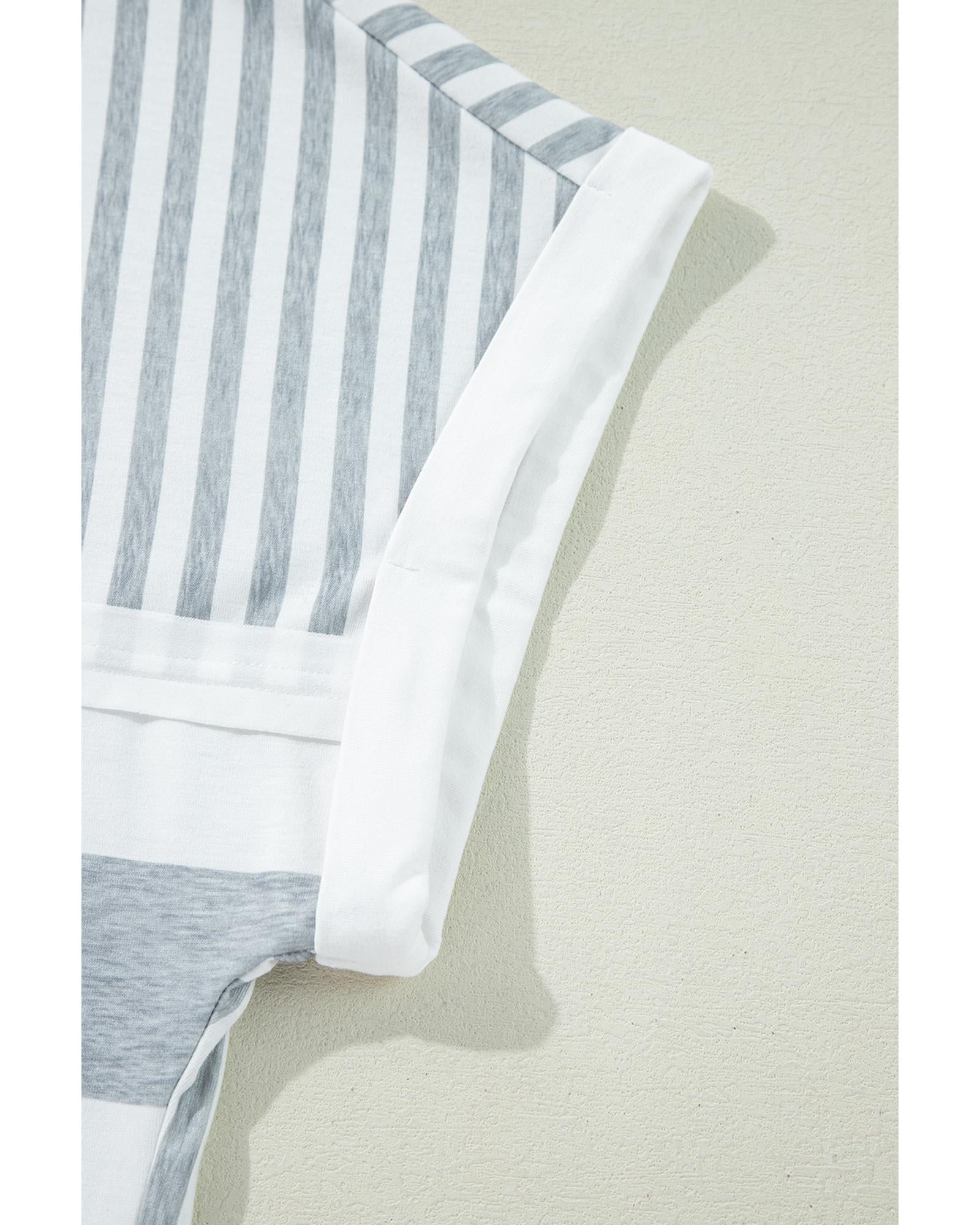 Azura Exchange Gray Stripe Mixed Printed Short Sleeve Shift Mini T Shirt Dress - L 3
