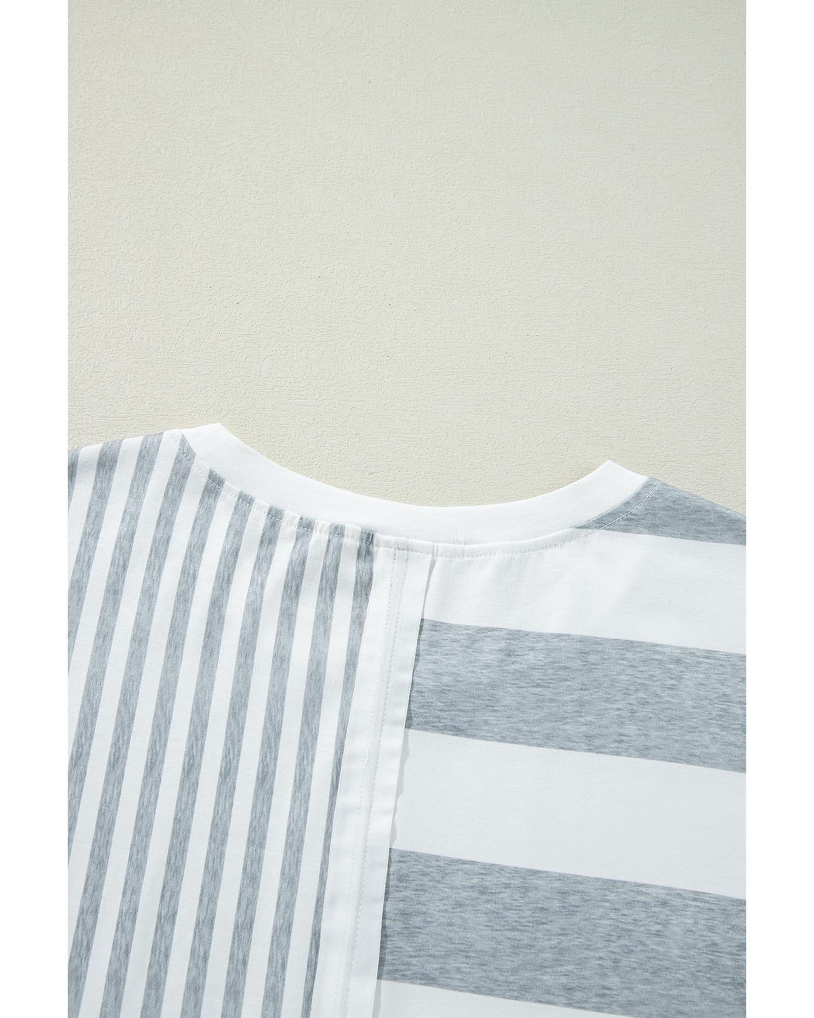 Azura Exchange Gray Stripe Mixed Printed Short Sleeve Shift Mini T Shirt Dress - L 6