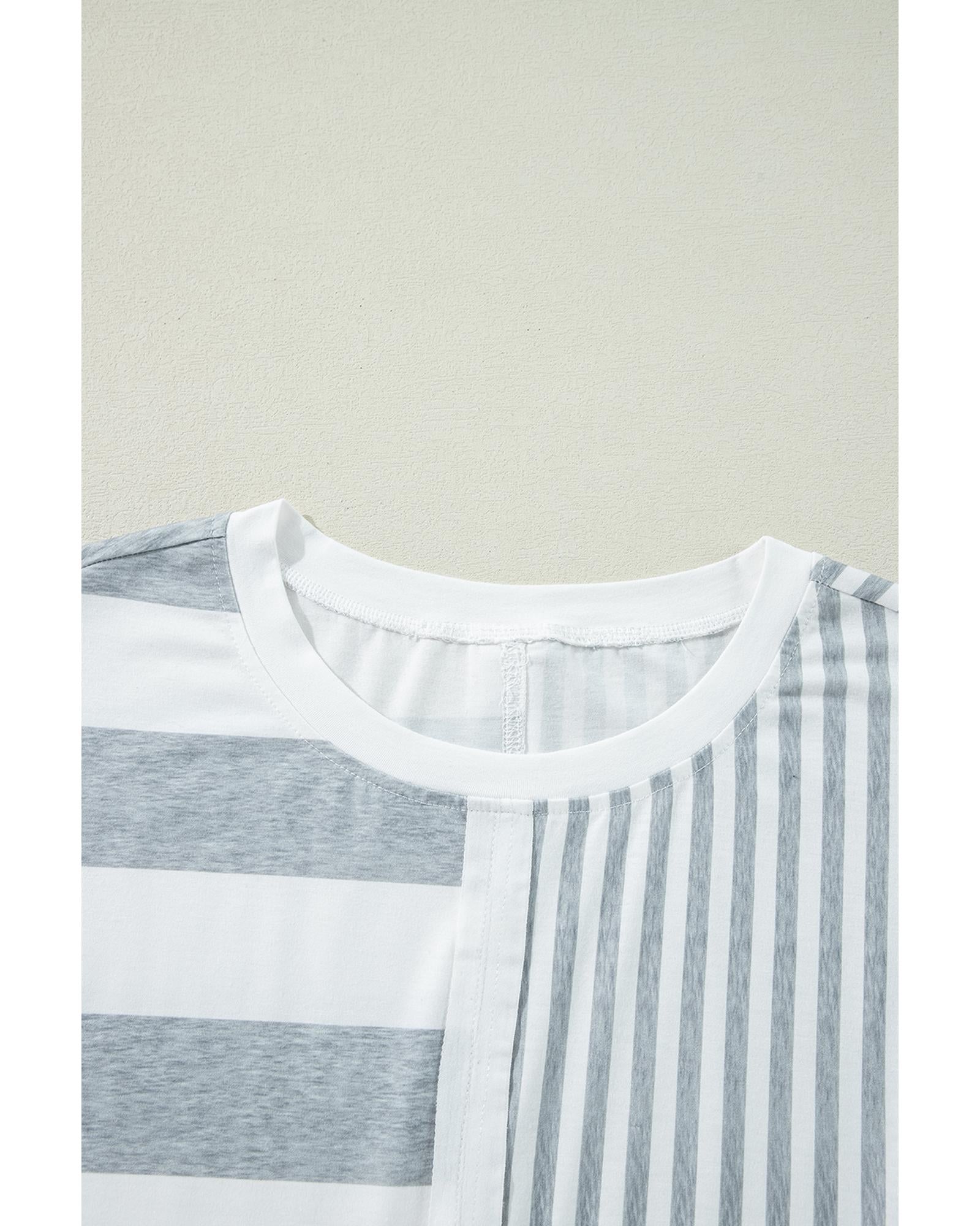 Azura Exchange Gray Stripe Mixed Printed Short Sleeve Shift Mini T Shirt Dress - M 7